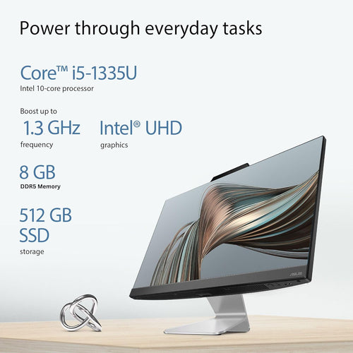 ASUS A3402, 23.8" FHD, 13th Gen, Intel Core i5-1335U, All-in-One PC (8GB RAM/512GB SSD/Windows 11/Office 2021/Black/5.4 Kg) with Wireless Black Keyboard & Mouse, 3 Years Warranty, A3402WVA-BPC002WS