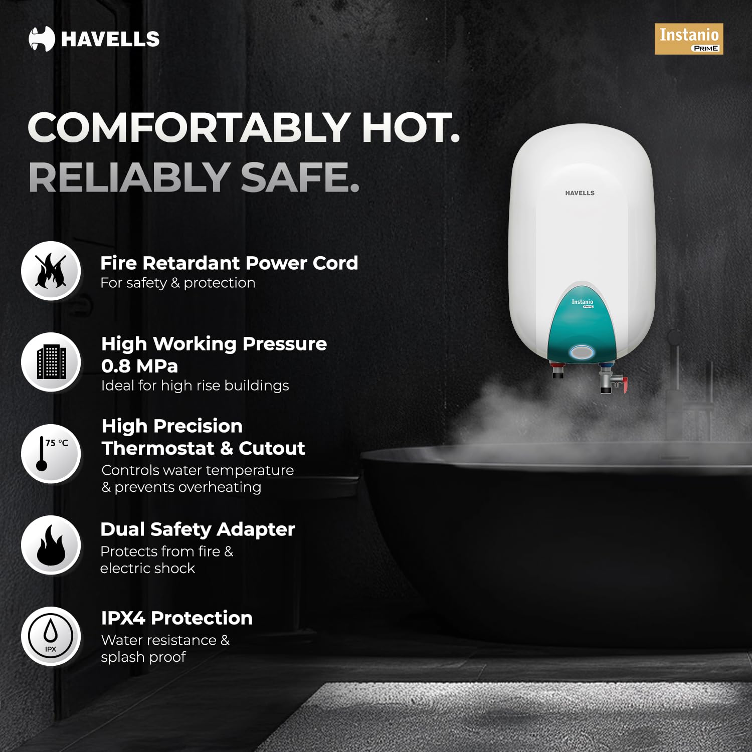 Havells Instanio Prime 15L Storage Water Heater(Geyser)|Faster Heating|Safer to use|Saves electricity|Engineered for Hard Water|Color Changing LED Indicator|Anti Rust Tank|Mcoloy Heating Element