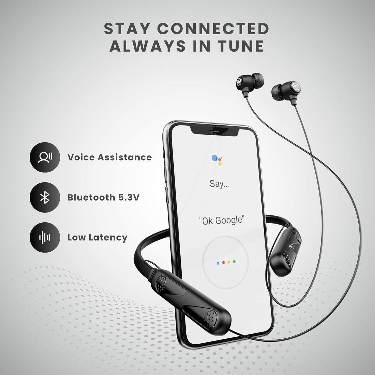 OOGE Tune 8 Neckband Bluetooth Earphones, 30 Hours Playtime, Deep Bass, Type-C Fast Charge, Sweat Resistant, Magnetic Eartips, Sound Pulse Mic (Satin Black)