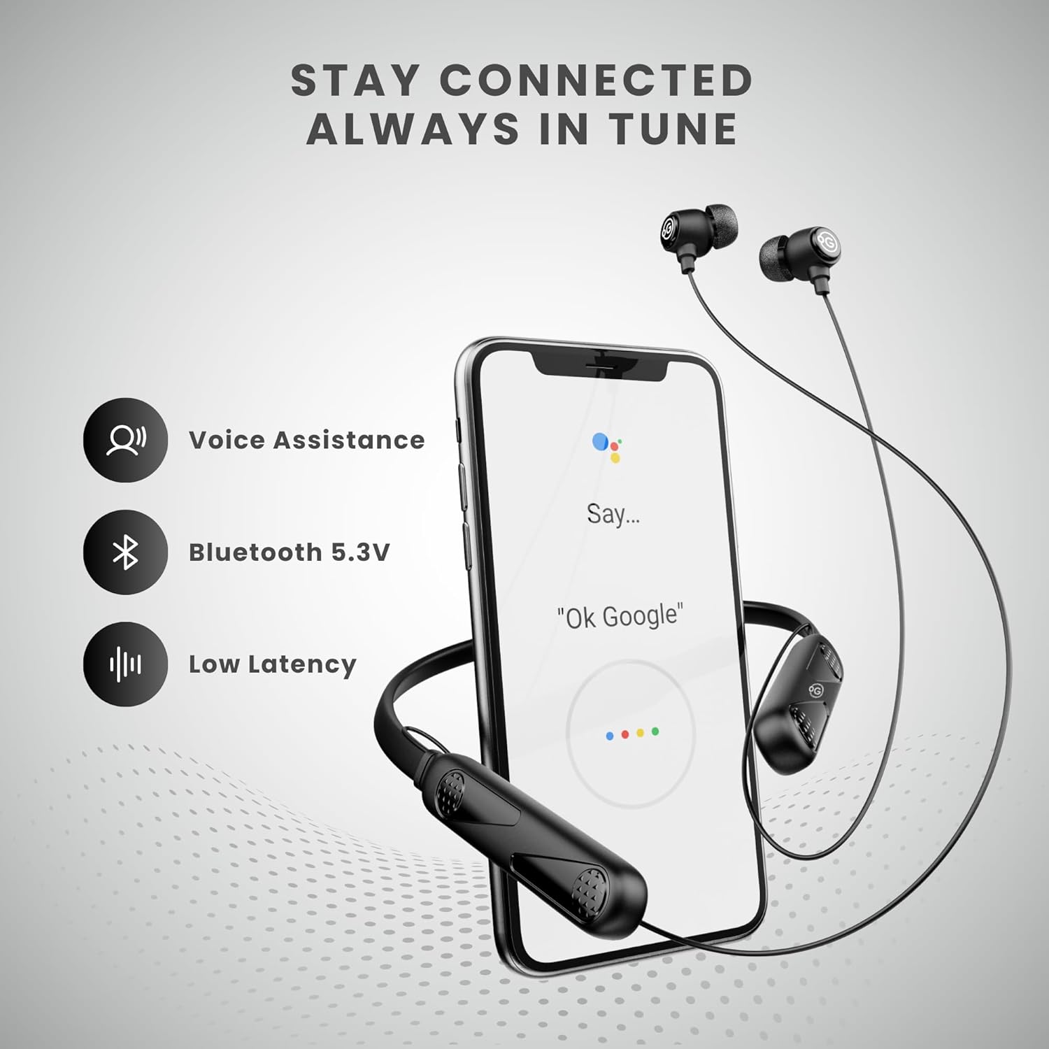 OOGE Tune 8 Neckband Bluetooth Earphones, 30 Hours Playtime, Deep Bass, Type-C Fast Charge, Sweat Resistant, Magnetic Eartips, Sound Pulse Mic (Satin Black)