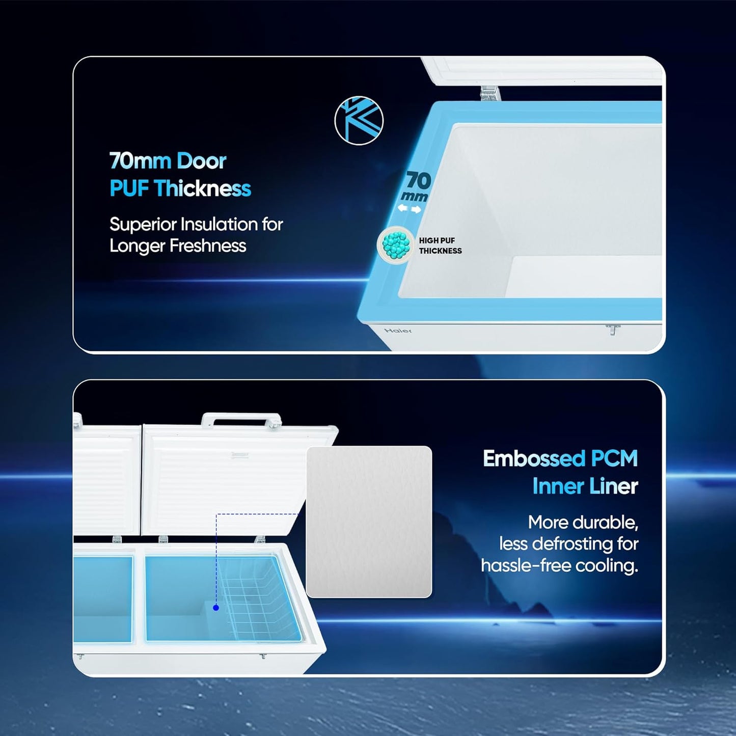 Haier HFC-588M5, 5-Star Rating, Double Door Convertible Deep Freezer, 5-Side Freezing, Dual Condenser, Inside Metal Liner & BEE Recognized Most Energy-Efficient Freezer (White)