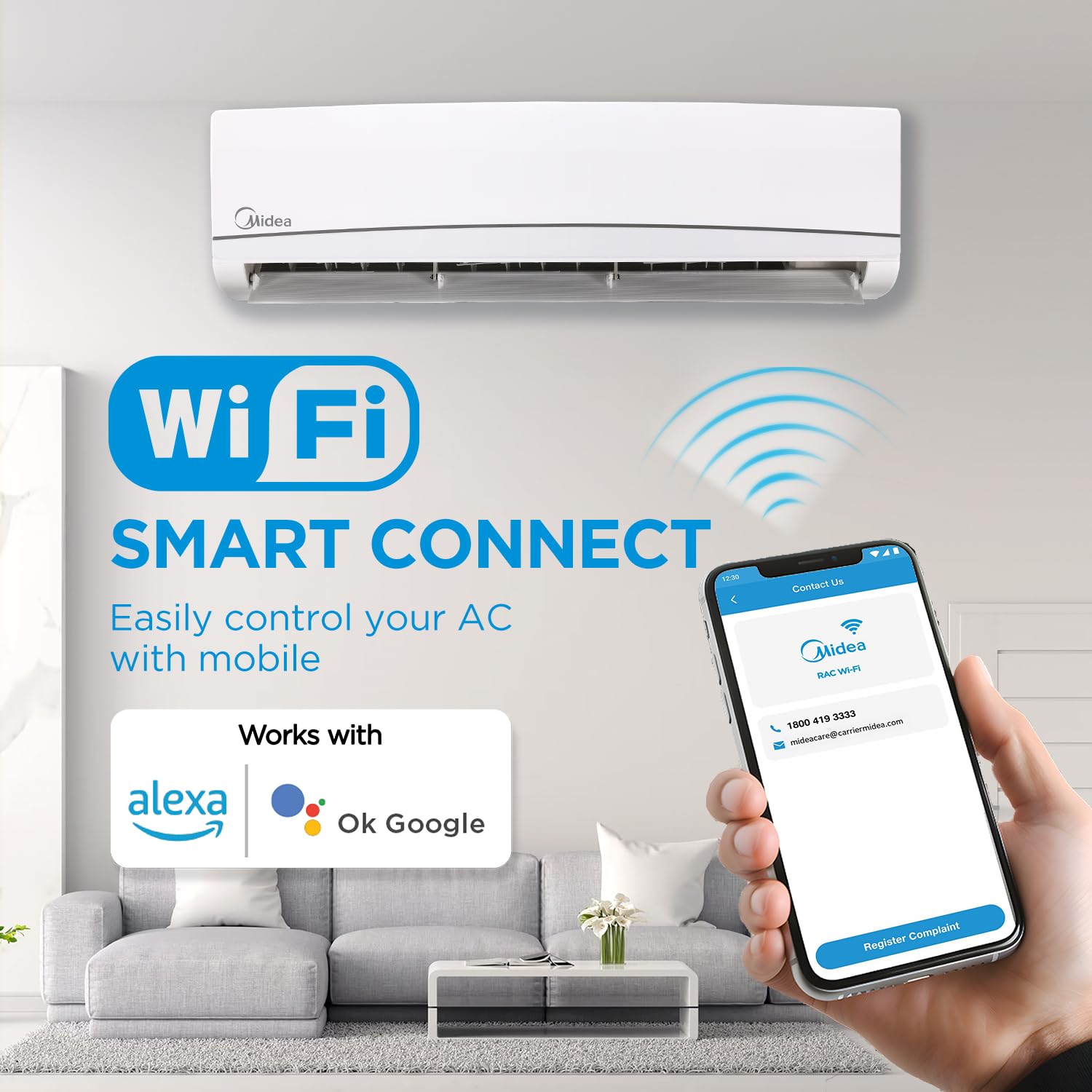 Midea 1.5 Ton 3 Star, AI Smart Wi-Fi Inverter Split AC (100% Copper, Convertible 4-in-1 Cooling at 52℃, HD PM2.5 Filter, SANTIS NEO DLX (Wi-Fi), MAI18SD3R35W0,White)