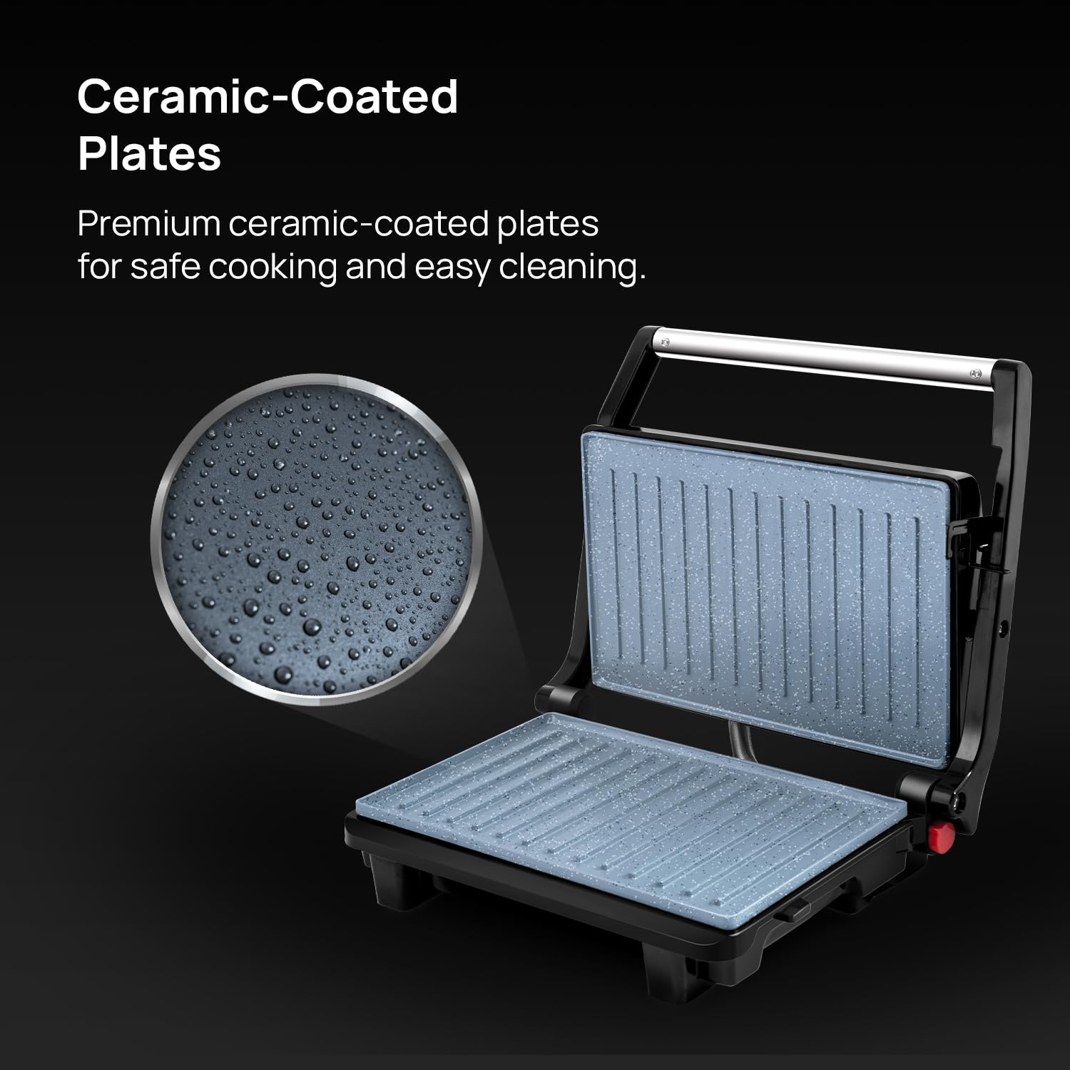 Wipro Elato BS202 1000 Watt Ceramic Grill Sandwich Maker, Scratch Resistant, 180° Open Sandwich Griller, Auto Cutoff, Non Toxic BPA, PTFE & PFOA Free, 2 Year Warranty, Regular Bread Size for 2 Slices