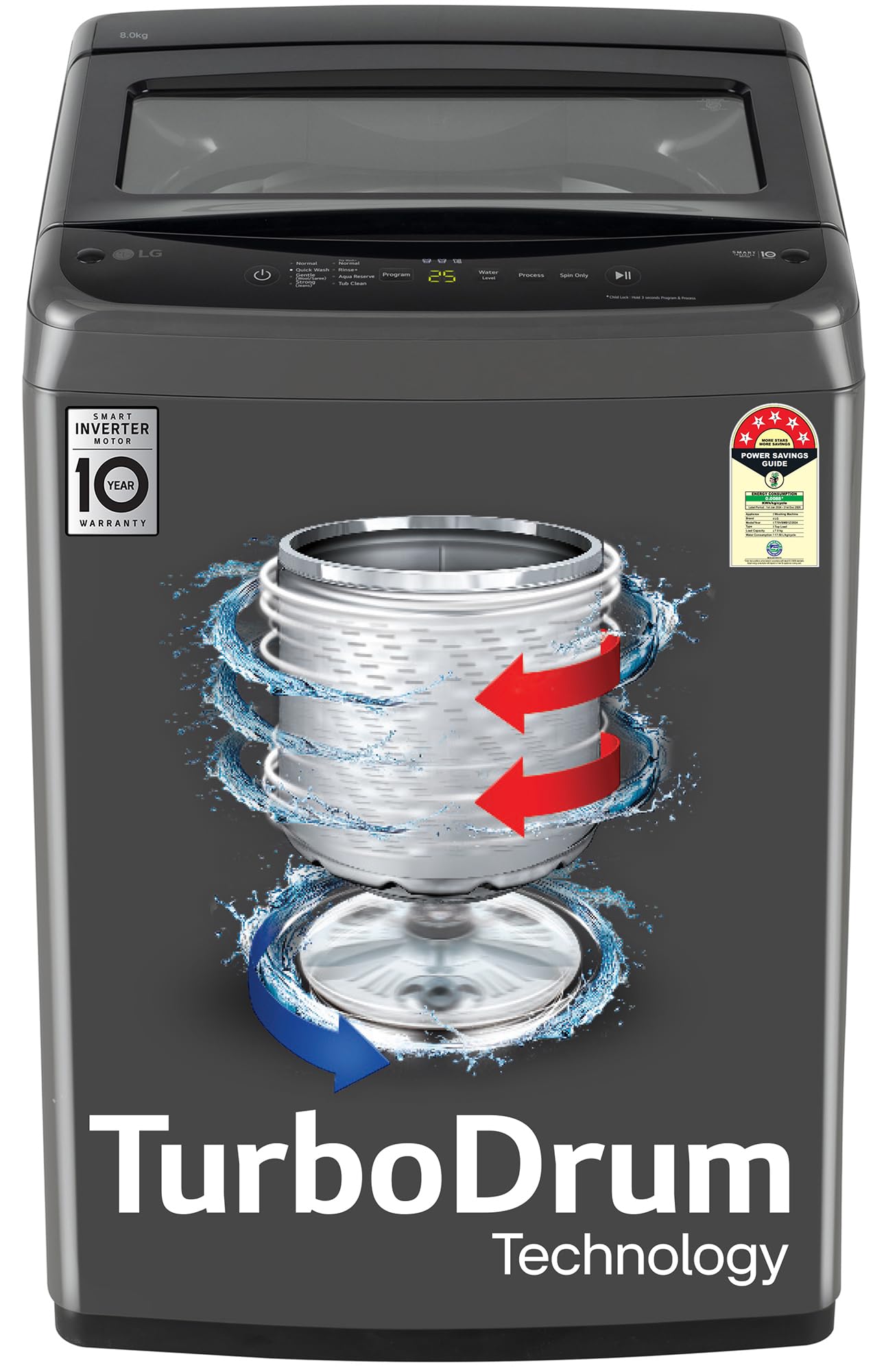 LG 7 Kg 5 Star Smart Inverter Technology Fully Automatic Top Load Washing Machine (T70VBMB1Z, Auto Prewash, Turbodrum, Stainless Steel drum, LED Display, Smart Diagnosis Middle Black)