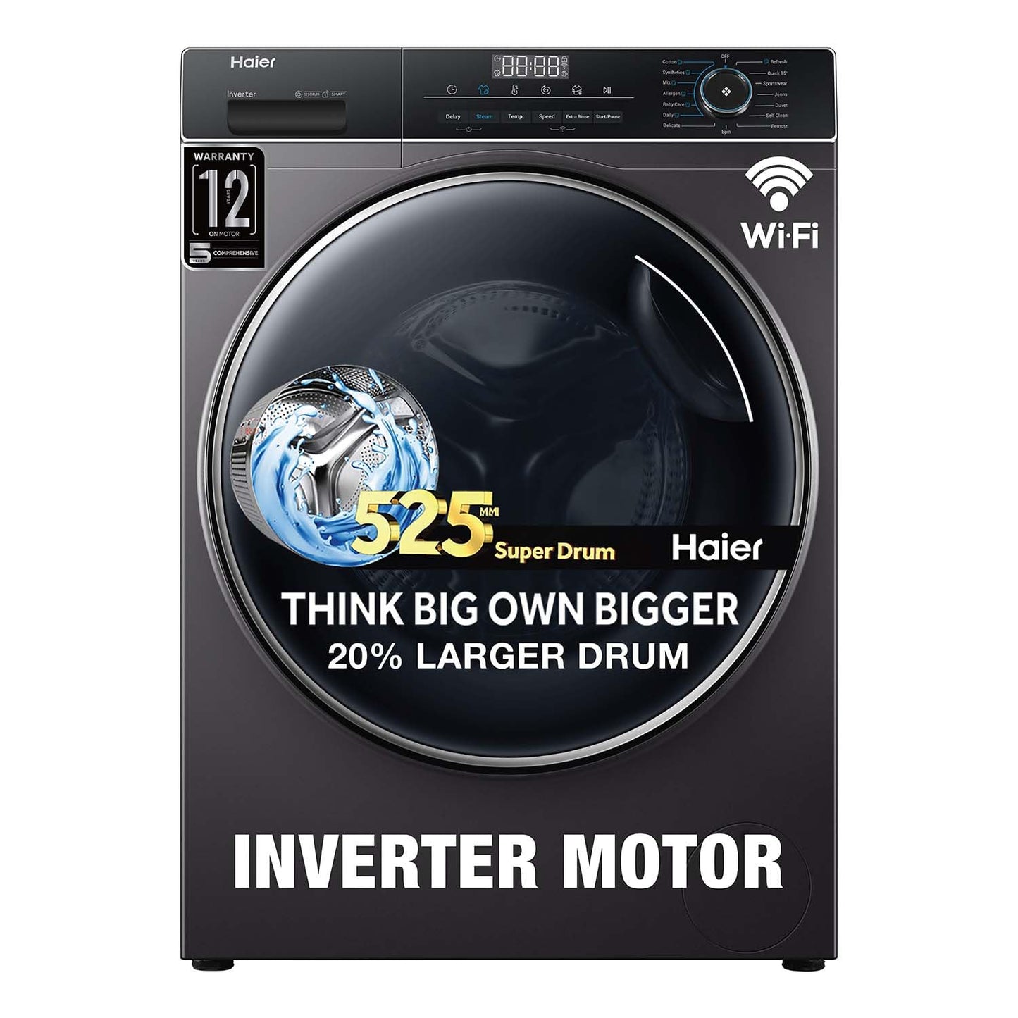Haier 8 Kg 5 Star Inverter Direct Motion Motor Fully Automatic Front Load Washing Machine (HW80-IM1479CS8U1, 525 Super Drum, Puri Steam, Dark Jade Silver)