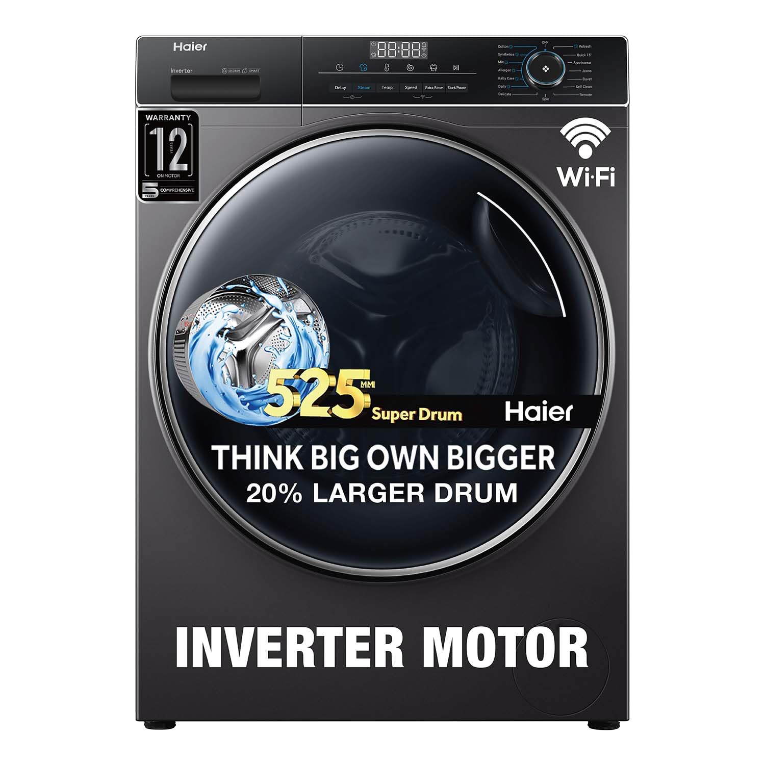 Haier 8 Kg 5 Star Inverter Direct Motion Motor Fully Automatic Front Load Washing Machine (HW80-IM1479CS8U1, 525 Super Drum, Puri Steam, Dark Jade Silver)