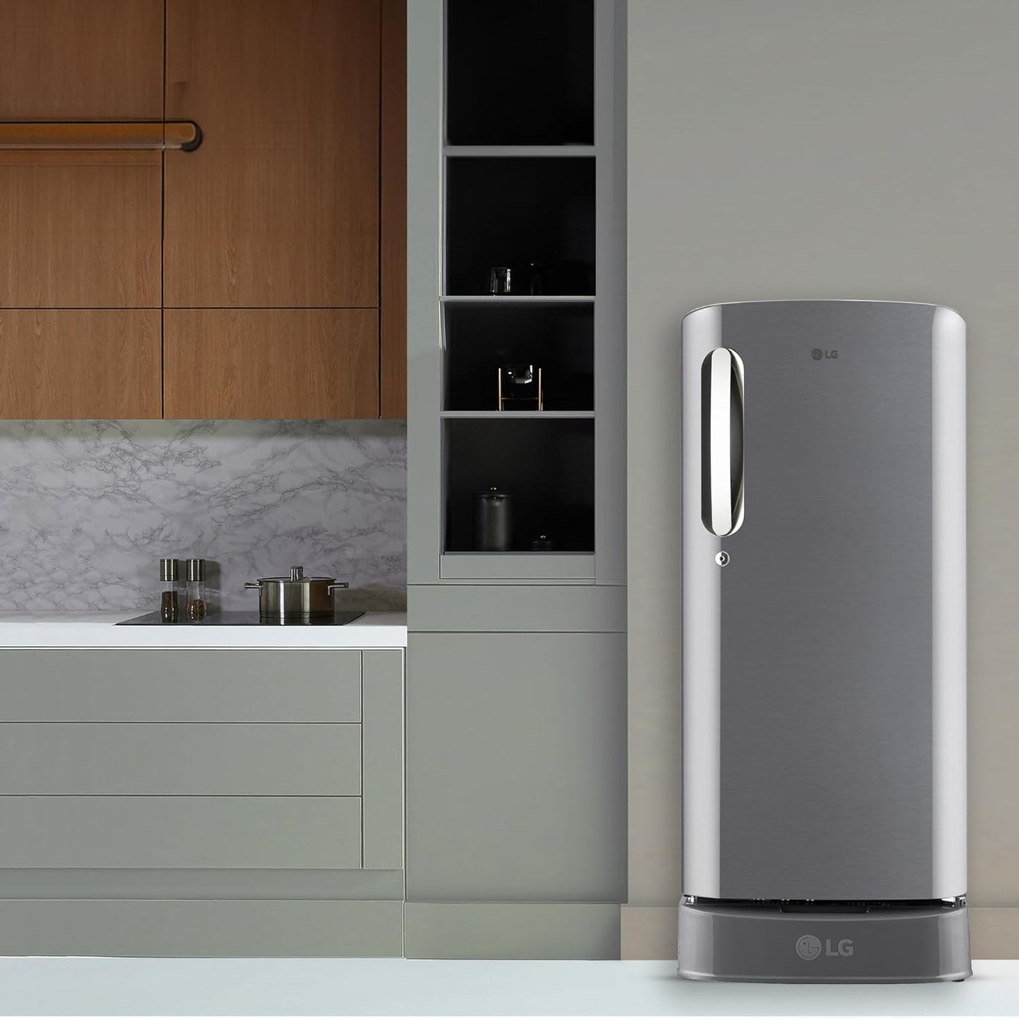 LG 185 L, 5 Star, Smart Inverter Compressor, Direct-Cool Single Door Refrigerator (GL-D201APZU.BPZZEBN, Shiny Steel, Base stand with drawer & Fast Ice Making)