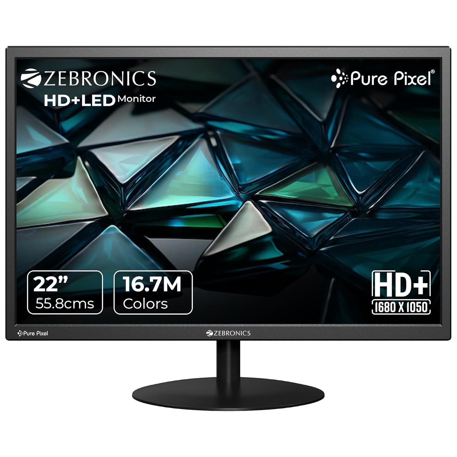 ZEBRONICS V22HD+LED, 22 Inch (55.8cm) LED Monitor, Dual HDMI & VGA Input, HD+1680 x 1050, 220nits Brightness, 5000000:1 Dynamic Contrast Ratio, 16.7M Colors,16:10 Aspect Ratio, Wall Mountable