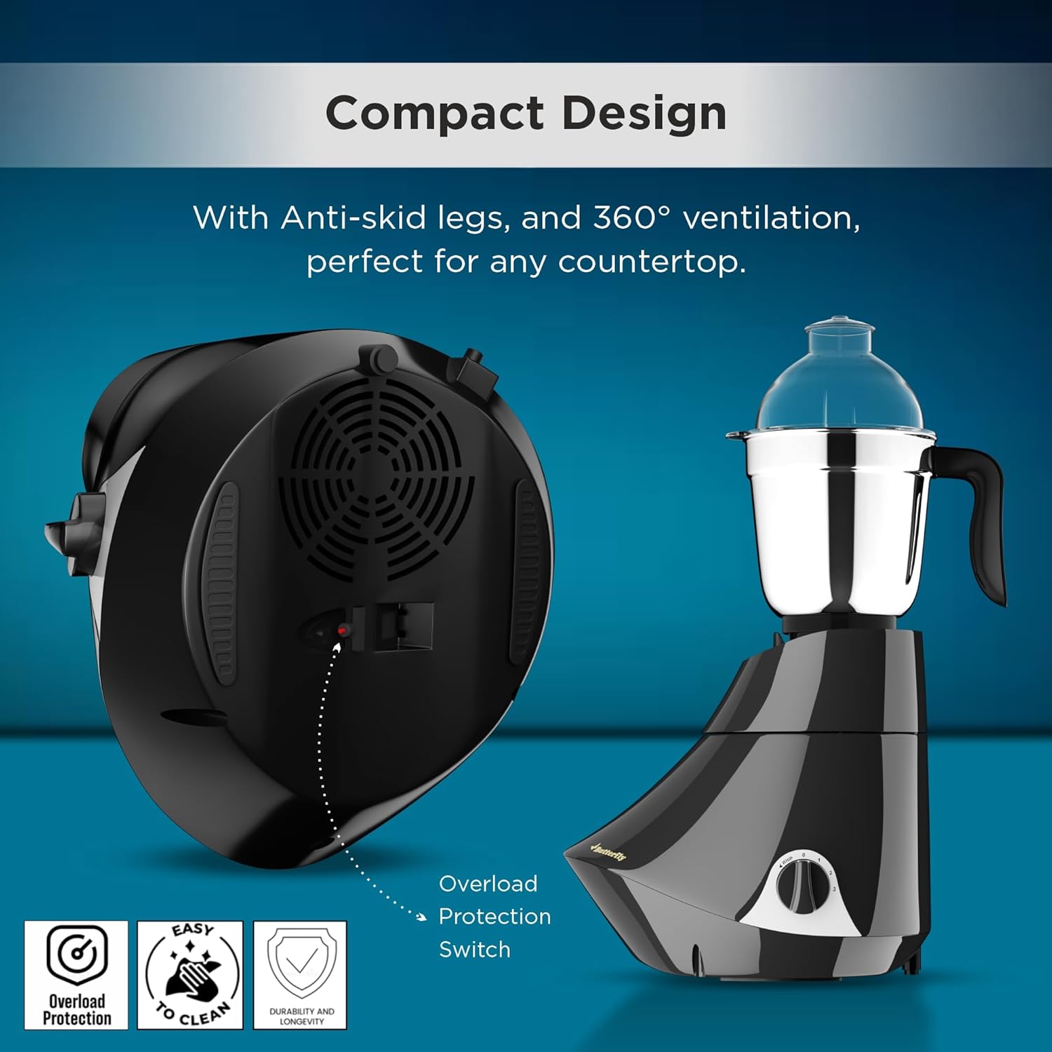 Butterfly Smart 750 Watts Mixer Grinder with 4 Jars | 3 Stainless Steel Jars & 1 Juicer | ABS Body | Heavy Duty Motor | 2 Years Manufacturer's Warranty | Grey