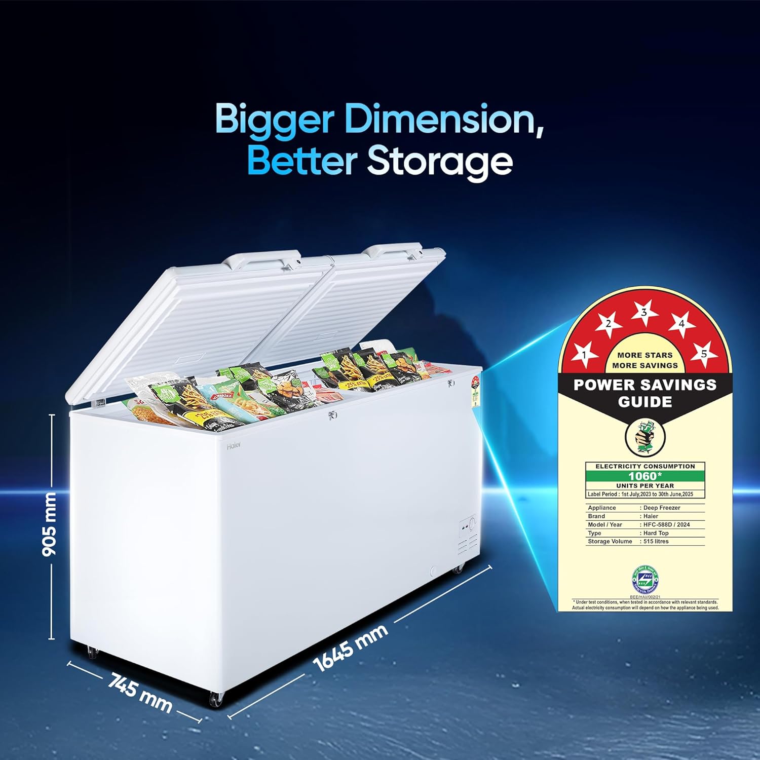 Haier HFC-588M5, 5-Star Rating, Double Door Convertible Deep Freezer, 5-Side Freezing, Dual Condenser, Inside Metal Liner & BEE Recognized Most Energy-Efficient Freezer (White)