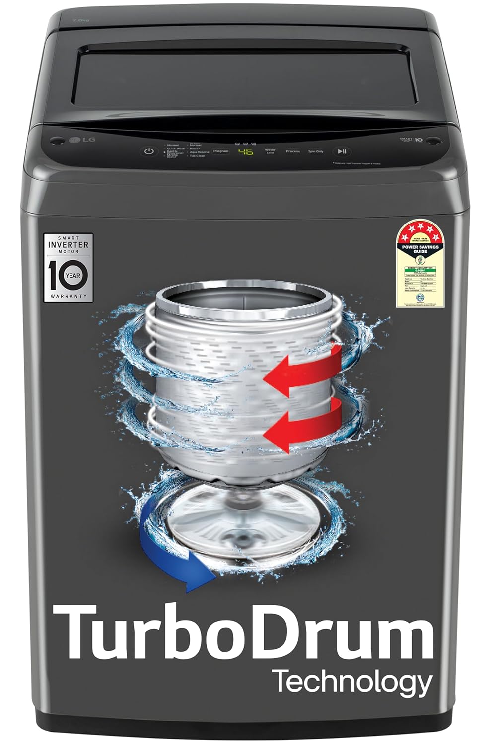 LG 7 Kg 5 Star Smart Inverter Technology Fully Automatic Top Load Washing Machine (T70VBMB1Z, Auto Prewash, Turbodrum, Stainless Steel drum, LED Display, Smart Diagnosis Middle Black)