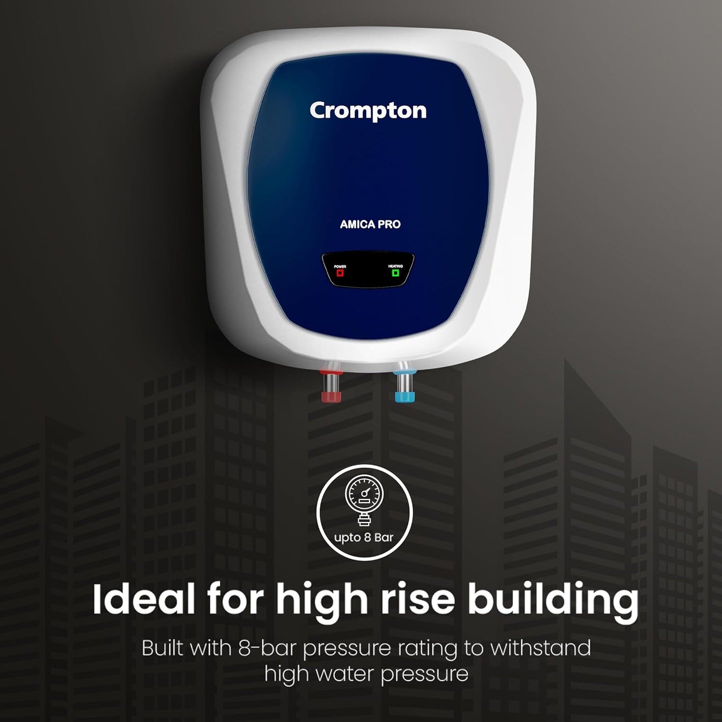 Crompton Amica Pro 15-L, 5 Star Rated Storage Water Heater with Superior Glassline Coated Tank, Powerful 2000W Heating Element, Rust Proof Plastic Body and Advanced 3 Level Safety (White and Blue)