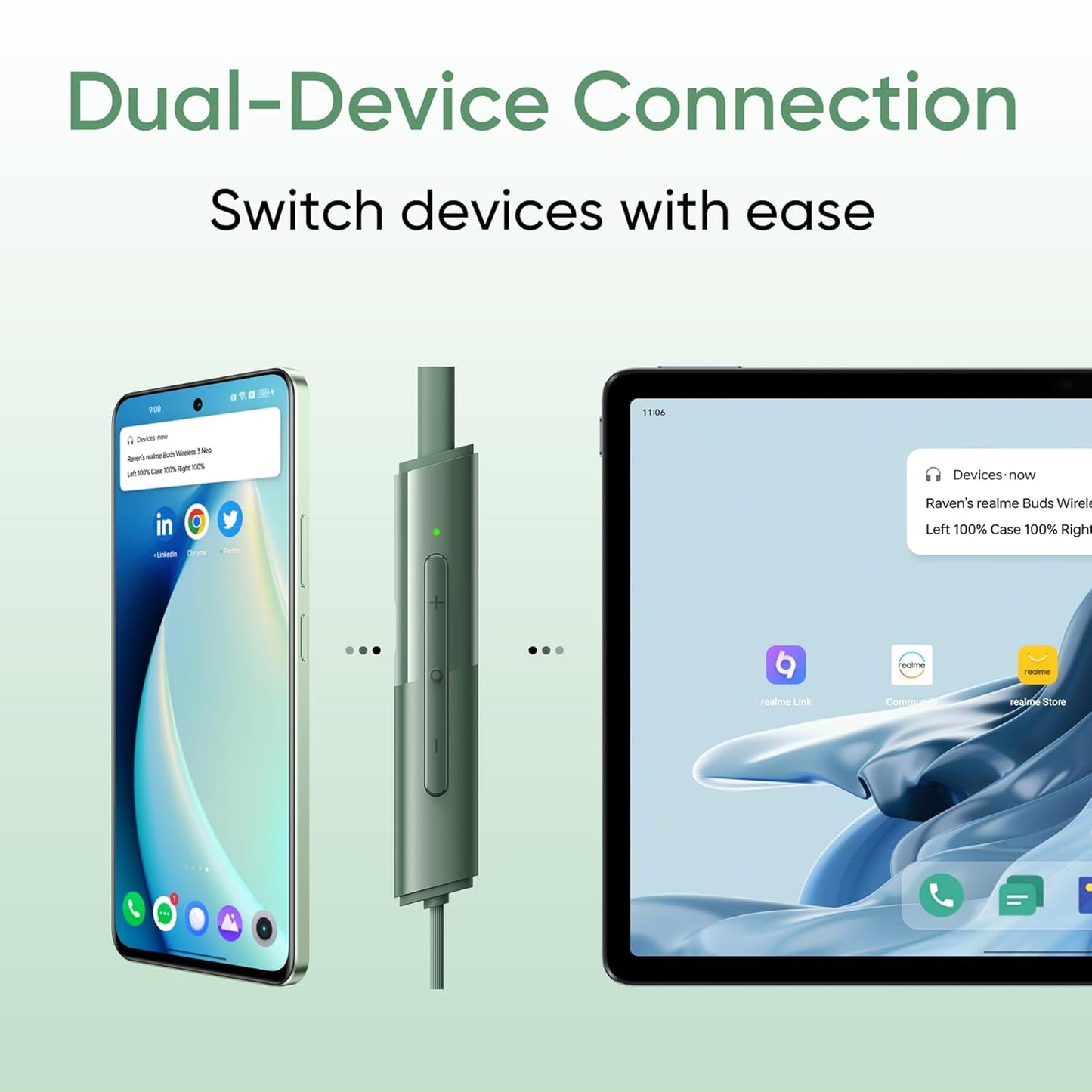 realme Buds Wireless 3 Neo in Ear Bluetooth Neckband with 13.4 Mm Dynamic Bass Boost Driver,Upto 32 Hours Playback,Fast Charge,Ai Enc,45Ms Low Latency,Ip55 Dust&Water Resistannt&Bluetooth V 5.4 Green