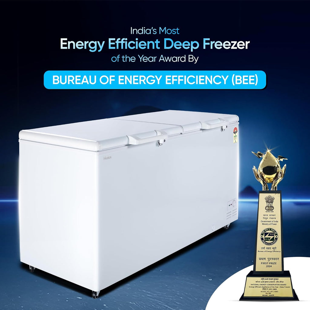 Haier HFC-588M5, 5-Star Rating, Double Door Convertible Deep Freezer, 5-Side Freezing, Dual Condenser, Inside Metal Liner & BEE Recognized Most Energy-Efficient Freezer (White)
