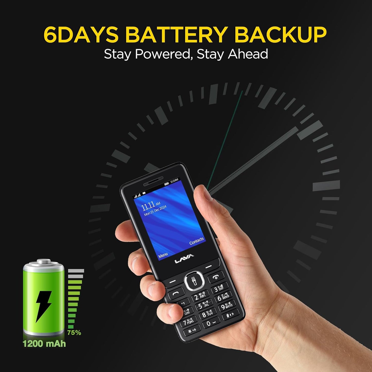 Lava A5 (2025) Dual SIM Keypad Mobile with 2.4'' Big Display | UPI Support, 1200mAh Battery | BOL Feature | Camera | Auto Call Recording | Glass Finish | and 7 Regional Languages - Black