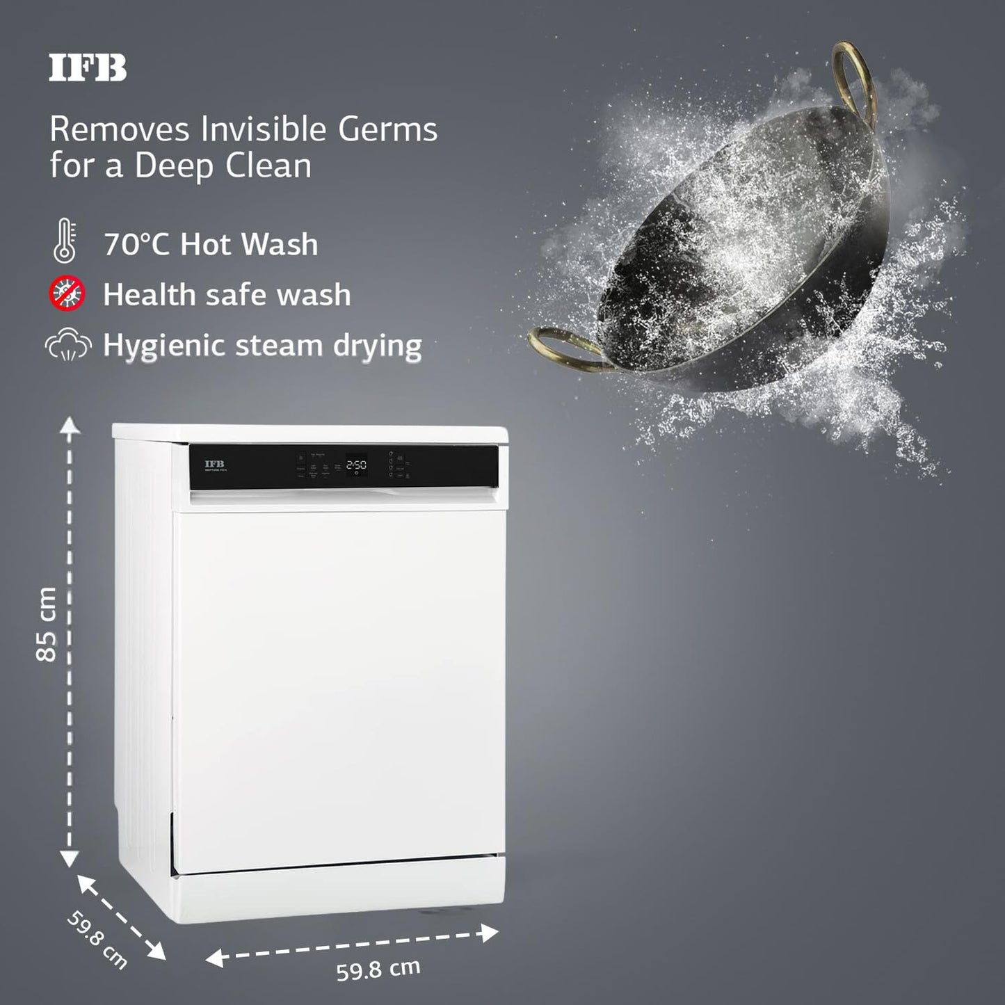 IFB 14 Place Settings with DeepClean® Technology Freestanding Dishwasher (Neptune FX14, White, 70° Hot Water Wash with Hygienic Steam Drying, Perfect for Indian Utensils)