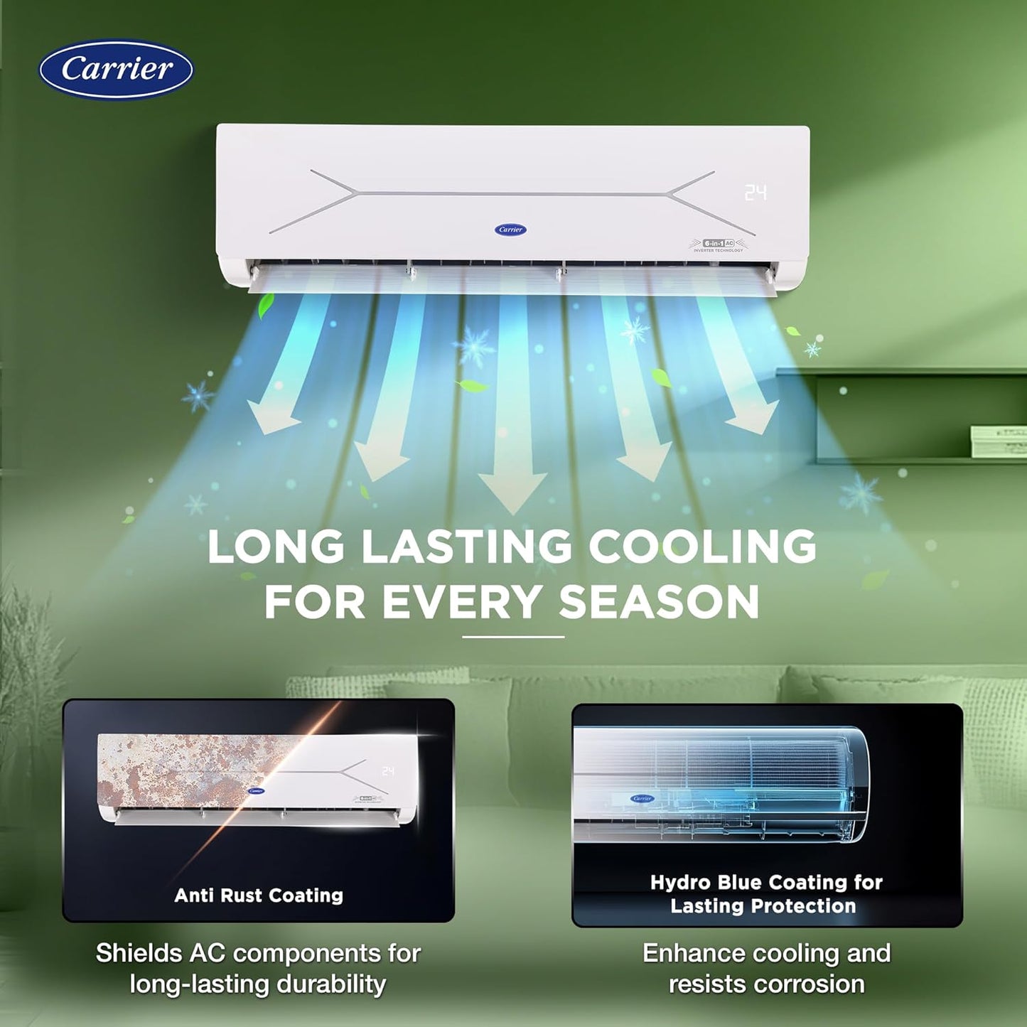 Carrier 1.5 Ton 3 Star Wi-Fi Smart Flexicool Inverter Split AC (Copper, Convertible 6-in-1 Cooling,Smart Energy Display, HD & PM 2.5 Filter, ESTER EDGE FXi (Wi-Fi), CAI18EE3R35W0,White)