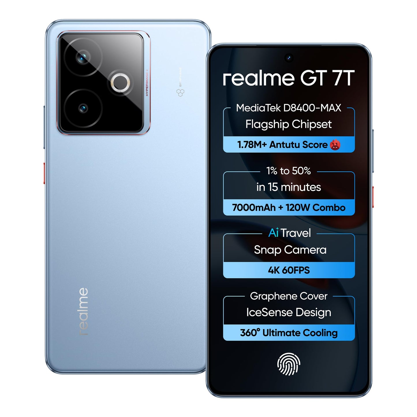 realme GT 7T (Racing Yellow,8GB+256GB) | MediaTek D8400 MAX | Strongest Battery Combo 7000mAh + 120W | AI 4K 60FPS Travel Camera | 360° Cooling IceSense Design with Graphene | 6000 nits Display