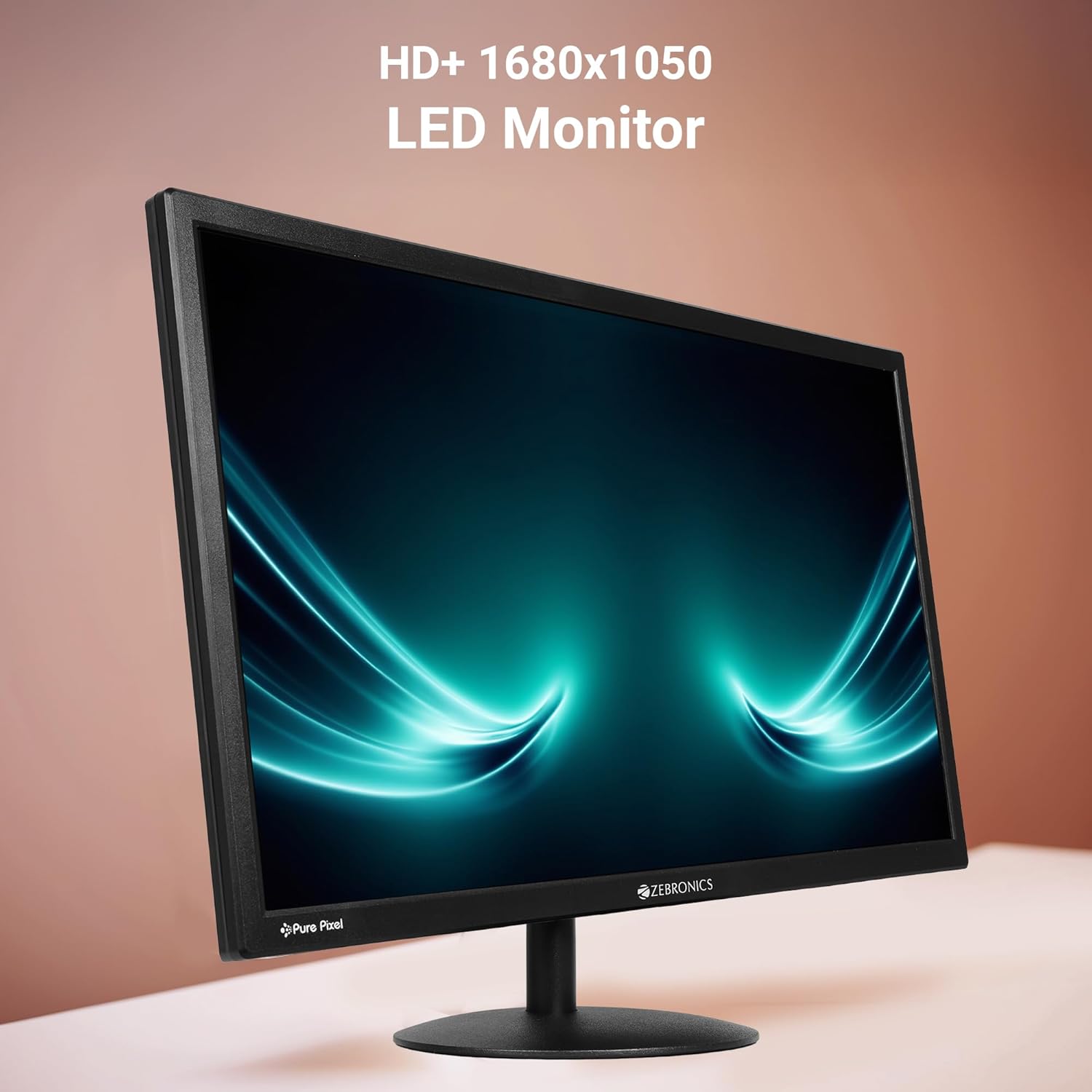 ZEBRONICS V22HD+LED, 22 Inch (55.8cm) LED Monitor, Dual HDMI & VGA Input, HD+1680 x 1050, 220nits Brightness, 5000000:1 Dynamic Contrast Ratio, 16.7M Colors,16:10 Aspect Ratio, Wall Mountable