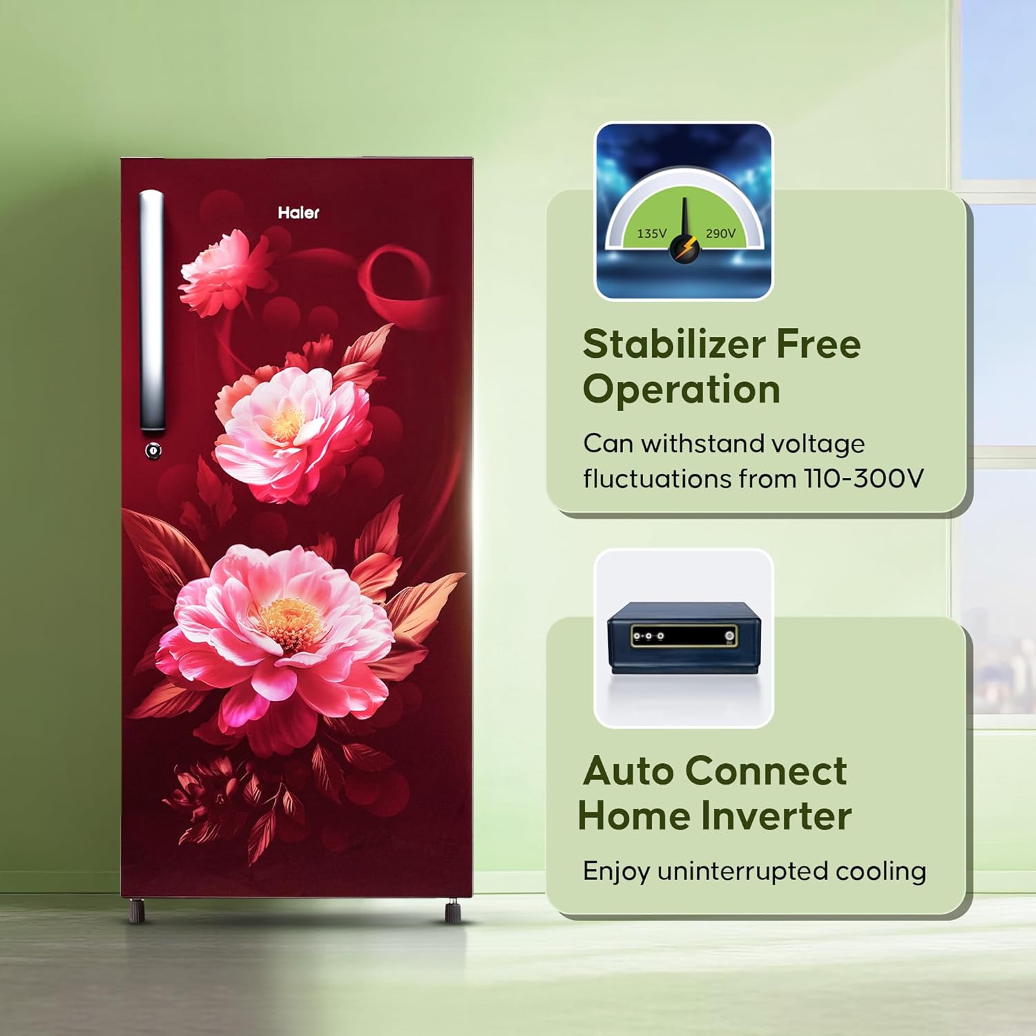 Haier 190L 2-Star Direct Cool Single Door Refrigerator (HED-202RV-P, Red Voila)