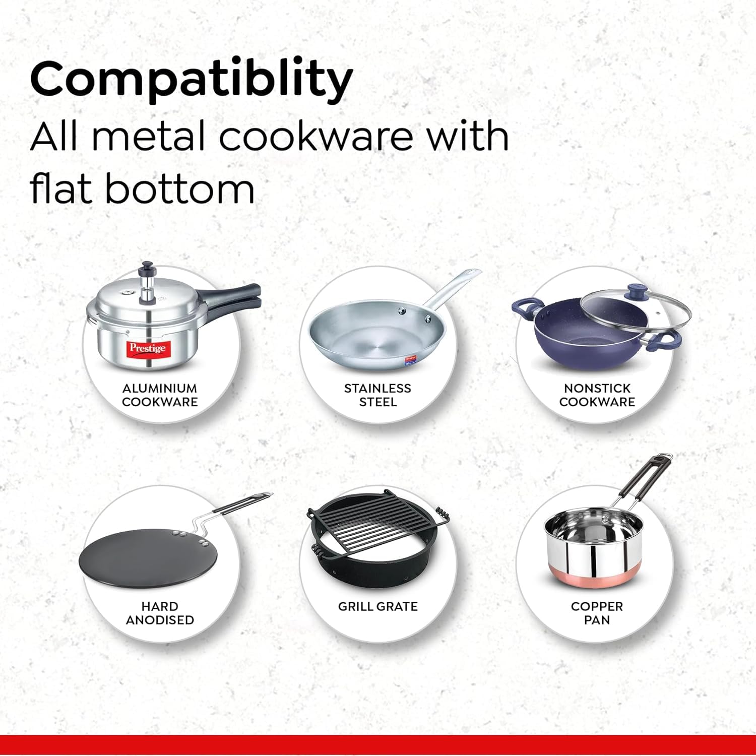 Prestige Infrared Cooktop PIRC 1.0 | 2200W, Stainless Steel & Ceramic | Adjustable Temperature Control | Cool Touch Handle | 1-Year Warranty | Black