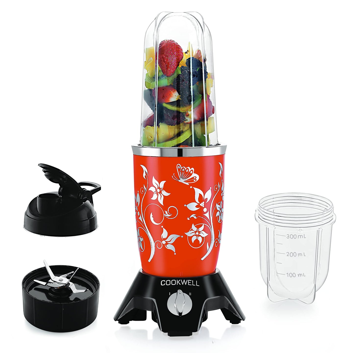 Cookwell Bullet Mixer Grinder (5 Jars, 3 Blades, Silver) - Copper, 600 Watts - 2 Year Warranty