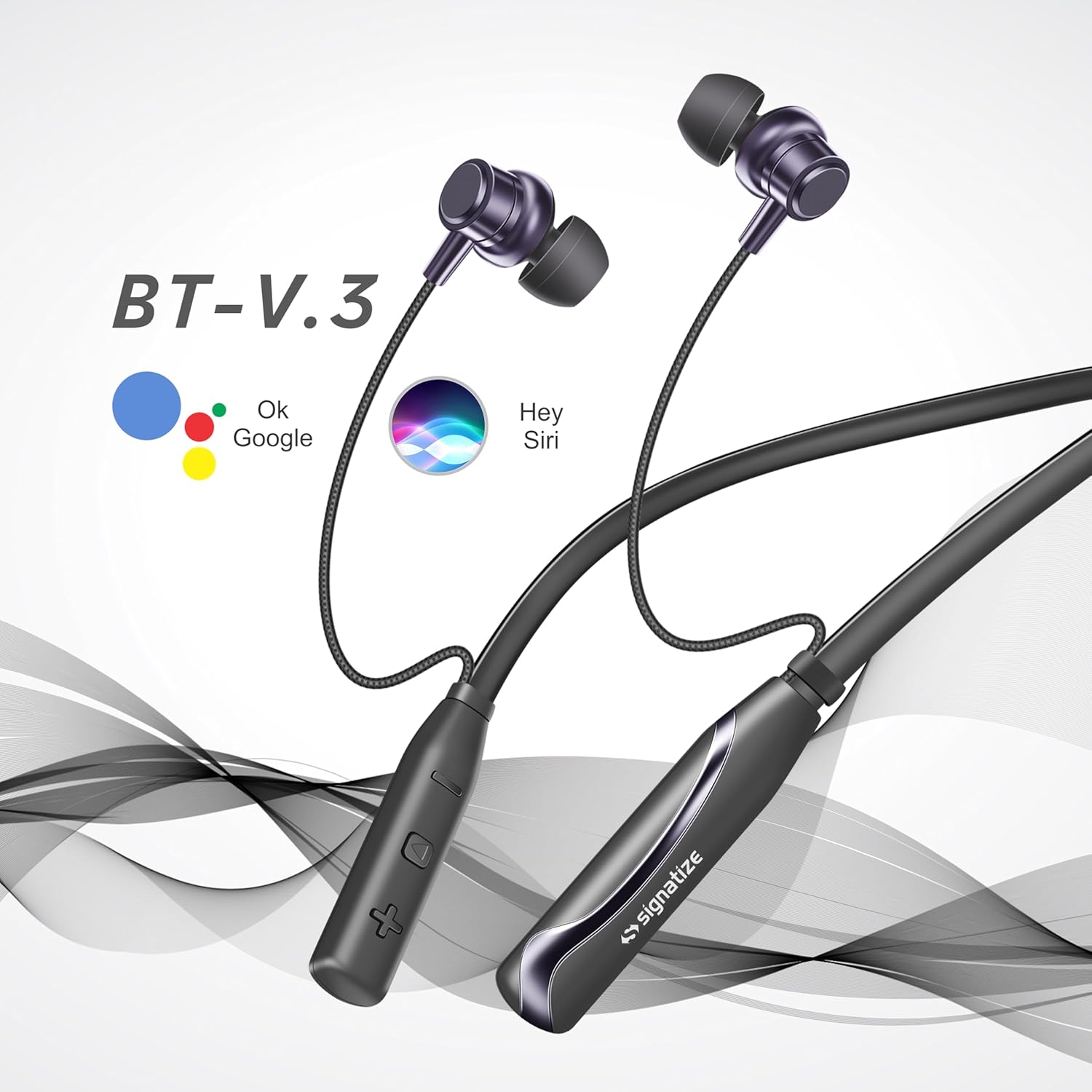 SIGNATIZE Neckband Bluetooth Headphones with 55 Hours Playtime with 10mm Drivers, Rich Music Experience, BT 5.3v, Type C Fast Charging, Neckband Earphones & IPX4 Water Resistant (Purple)