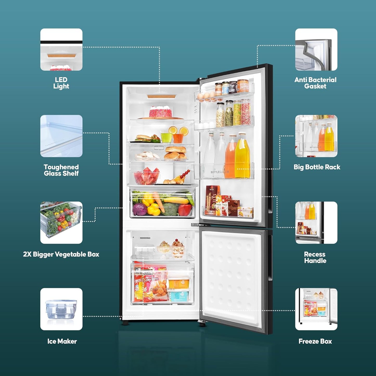 Haier 237 L, 3 Star, 8 In 1 Convertible, Twin Inverter Technology, Bottom Mounted Frost Free Double Door Refrigerator (HEB-243GB-P, GE Black)