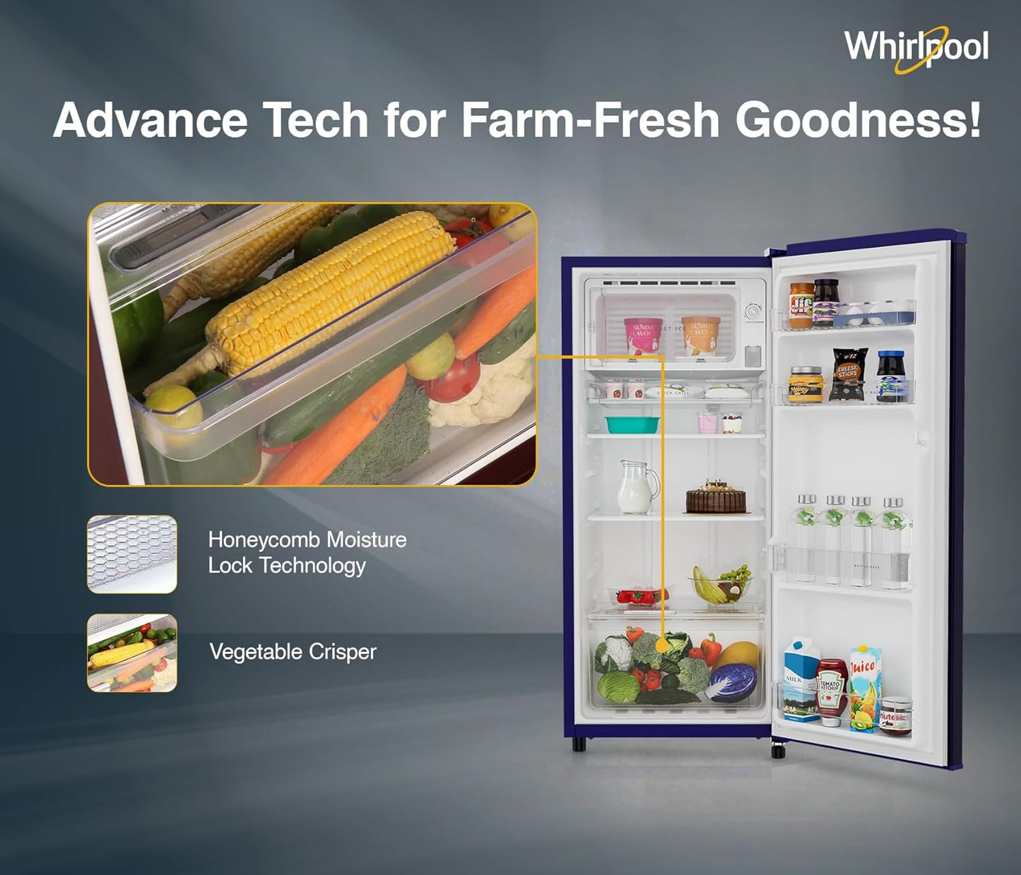 Whirlpool 184 L 2 Star Direct-Cool Single Door Refrigerator (205 WDE CLS 2S SAPPHIRE BLUE-Z, Blue,2023 Model)