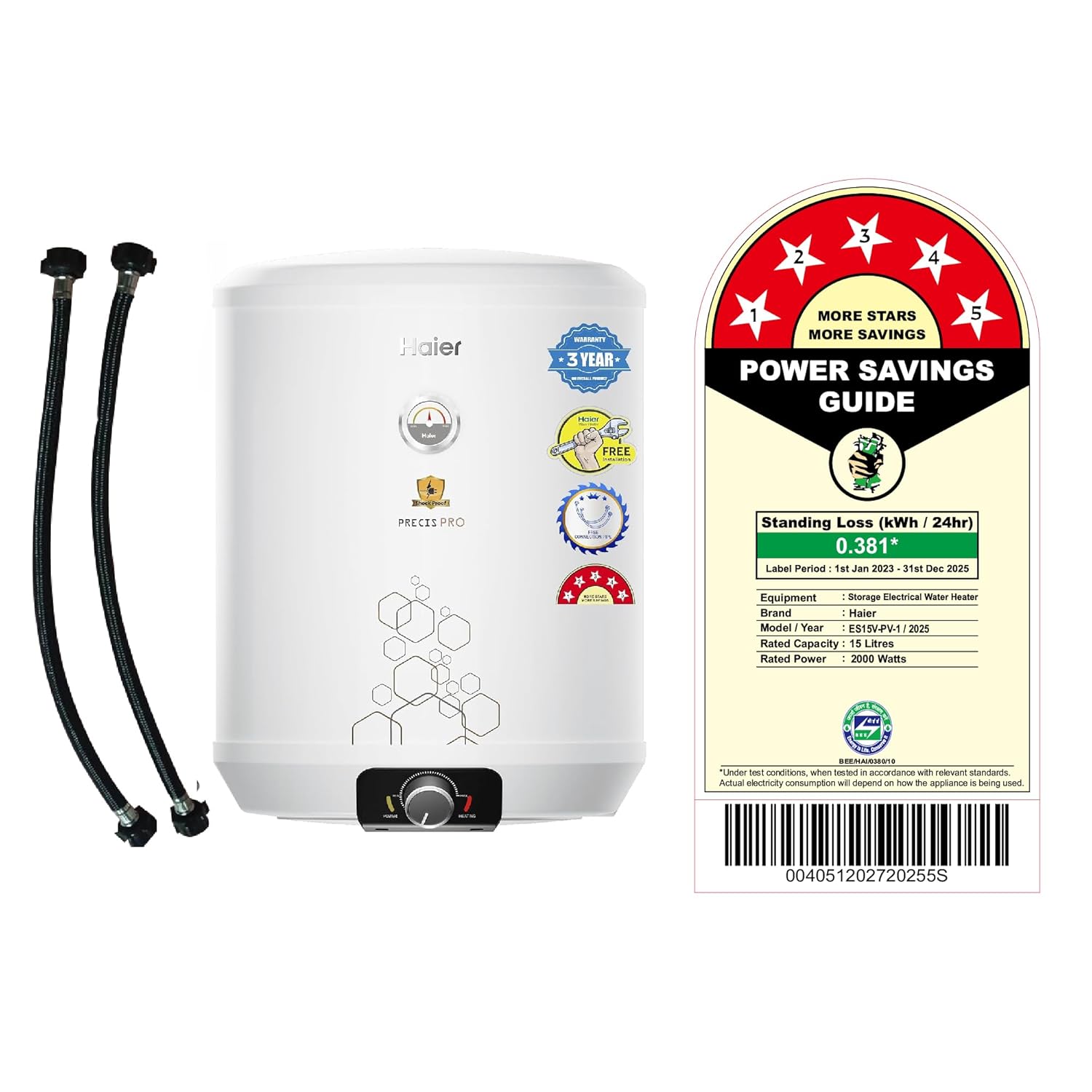 Haier Precis pro Water Geyser 15ltr 5 Star 2000W Electric Storage Geyser Free Installation & Connection Pipe| Warranty 7 Yr on Tank| Advanced PP Body| Shock Proof| Glassline Tank| 11-Level Safety