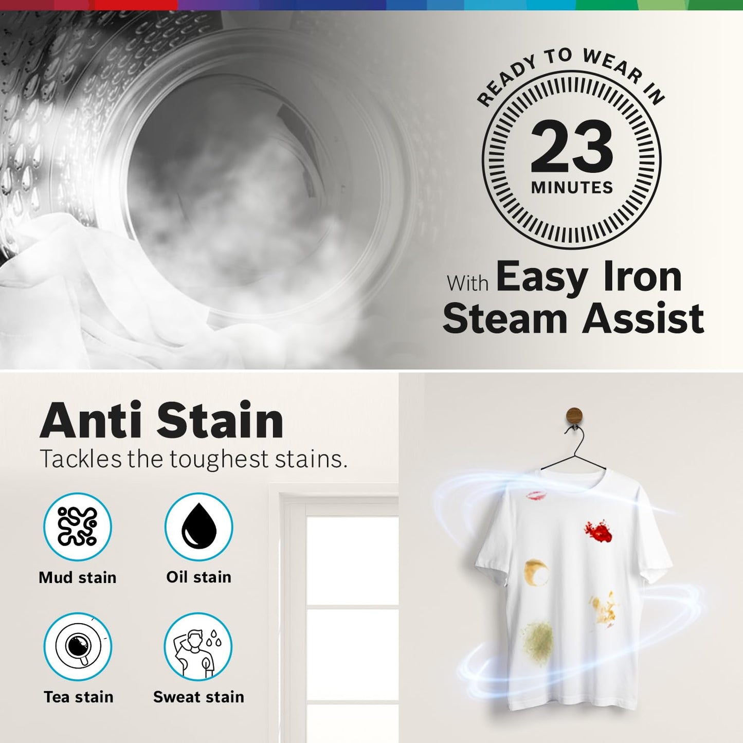 Bosch 7 kg, 5 Star, AI active water+, Anti Stain, Steam Antibacteria, Allergy Plus, Fully-Automatic Front Loading Washing Machine (WAJ24209IN, Black, In-Built Heater, Anti Wrinkle, Anti Tangle)