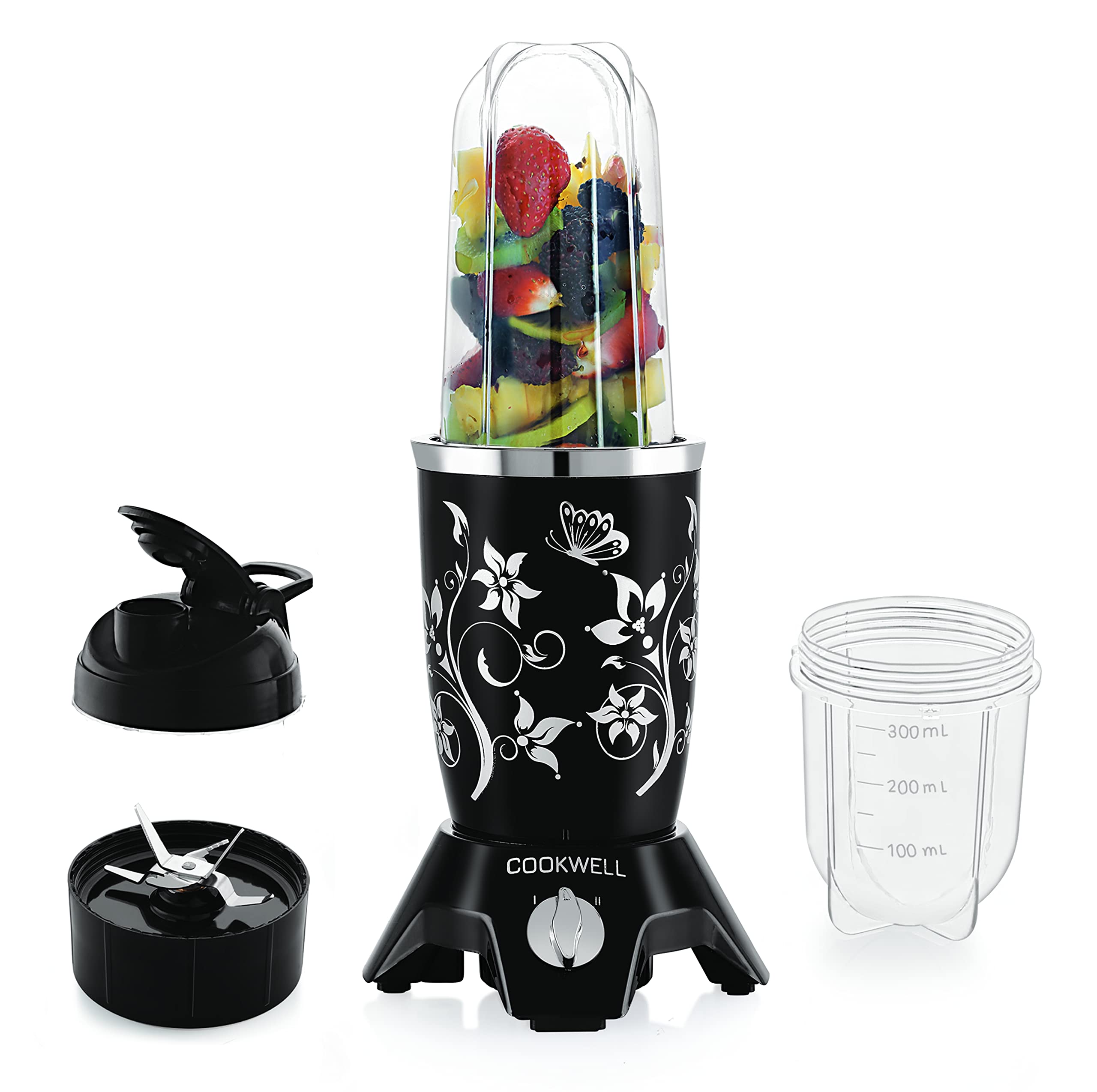Cookwell Bullet Mixer Grinder (5 Jars, 3 Blades, Silver) - Copper, 600 Watts - 2 Year Warranty