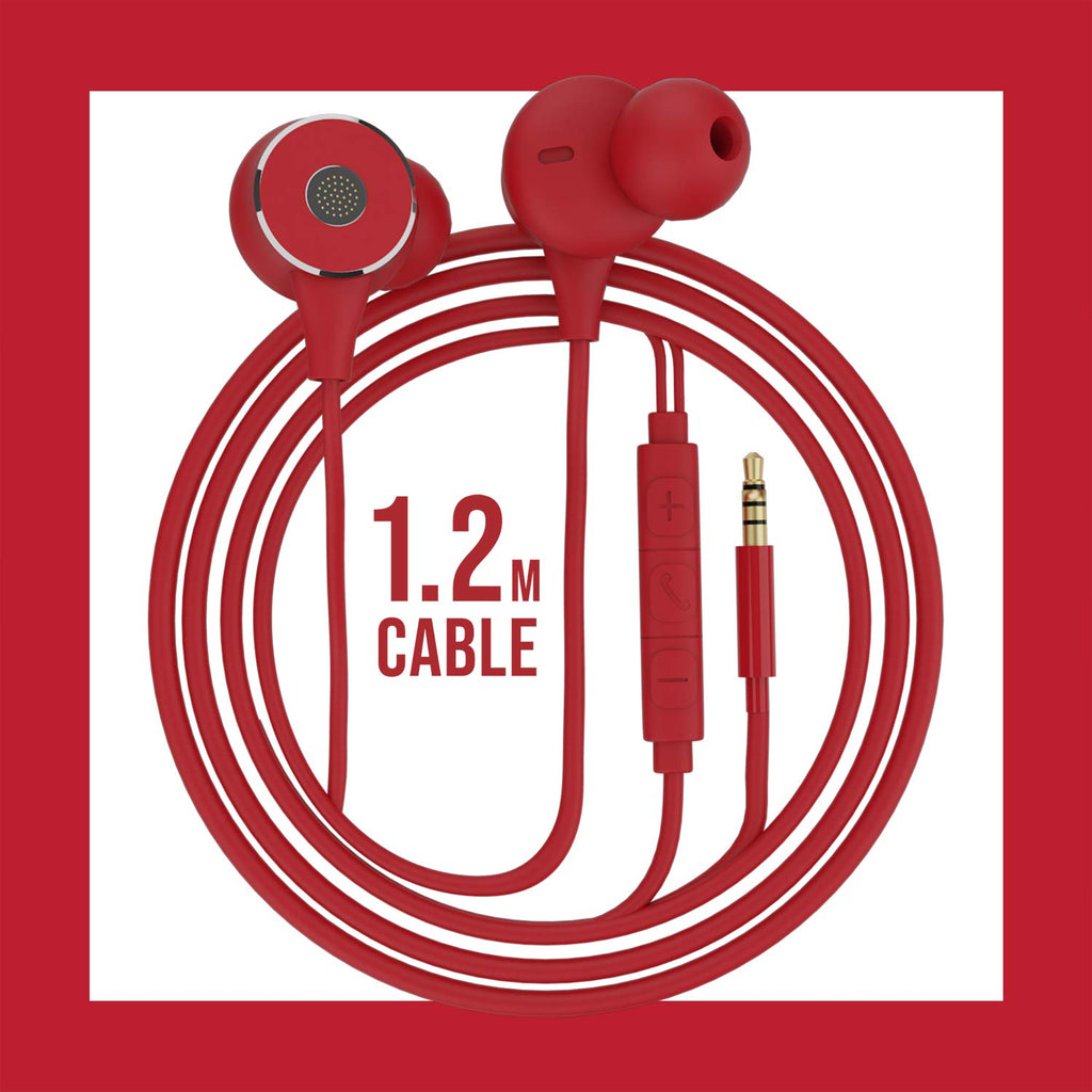 ZEBRONICS Zeb Buds 20 in Ear 3.5mm Wired Stereo Earphones with Mic, 1.2 Metre Cable, 14mm Drivers, in Line Mic & Volume Controller (Red)