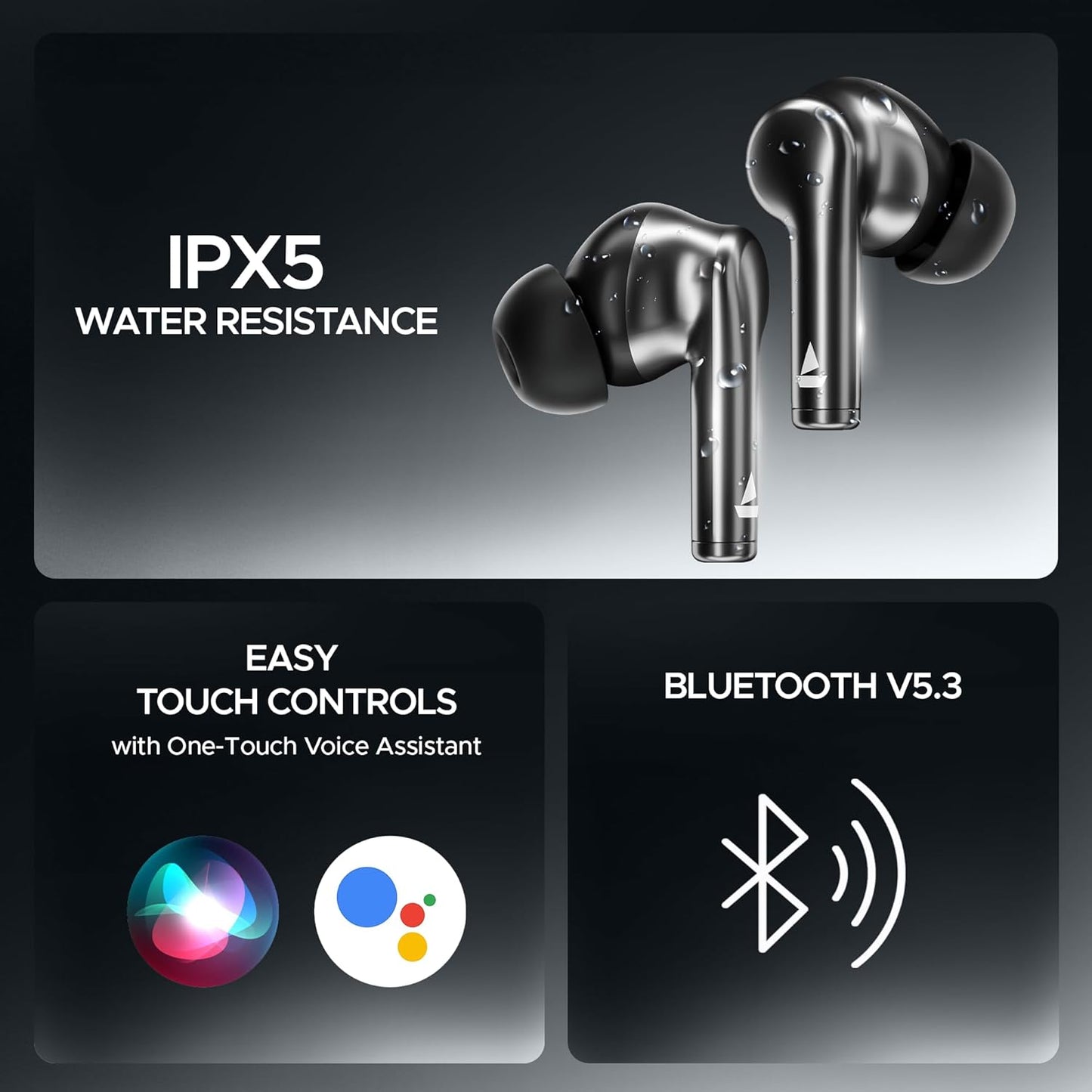 boAt Airdopes 141 Pro Buds, 13mm Drivers, Metallic Finish, 60HRS Battery, 4Mics ENx, Fast Charge, IPX5, v5.3 Bluetooth TWS in Ear Earbuds Wireless Earphones with mic (Obsidian Black)