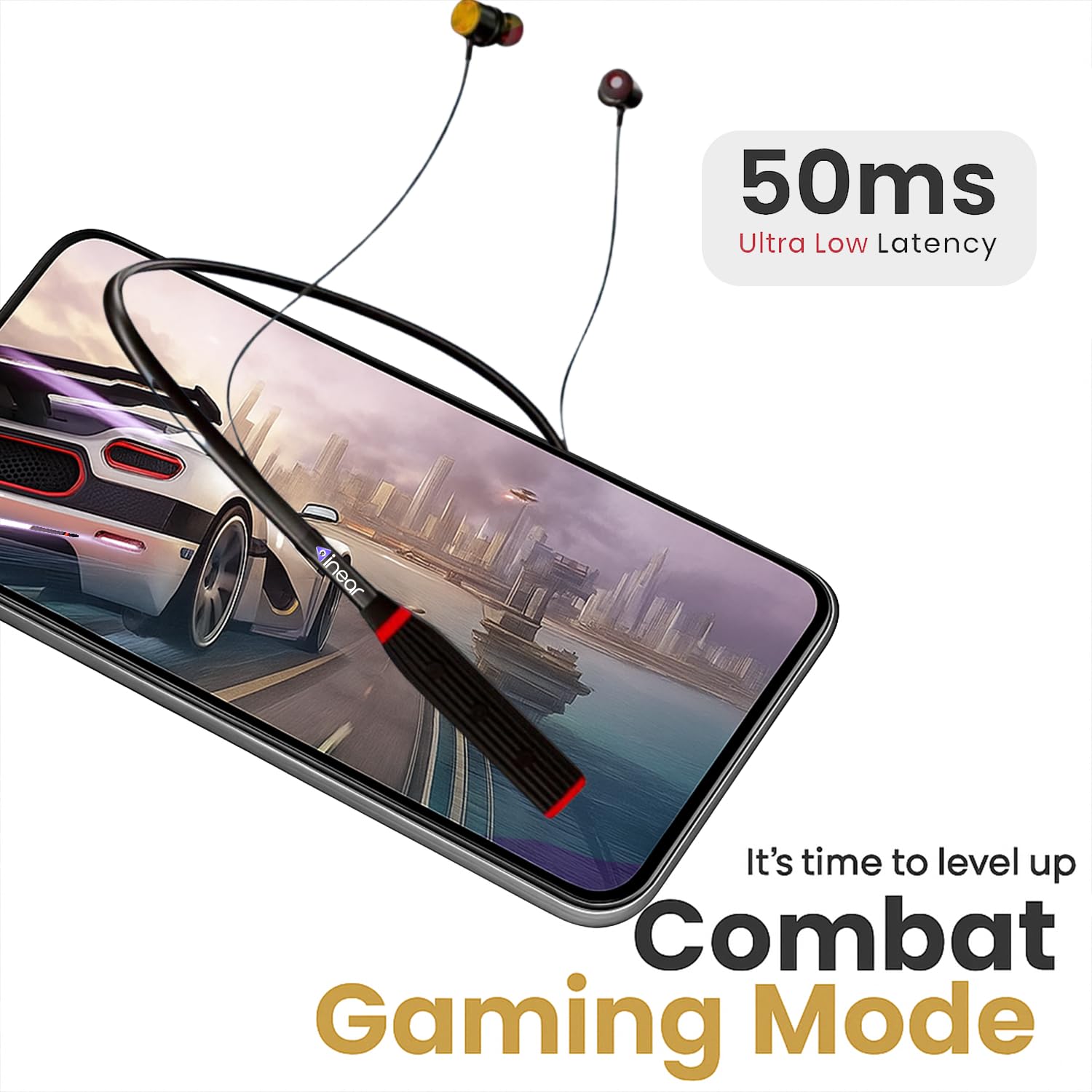 InEar MJ-Beat Bluetooth Wireless Neckband Earphones with Mic – Active Noise Cancellation, 24-Hour Music Playback, Type-C Fast Charging, Magnetic Earbuds, Lightweight Design, HD Sound | Red