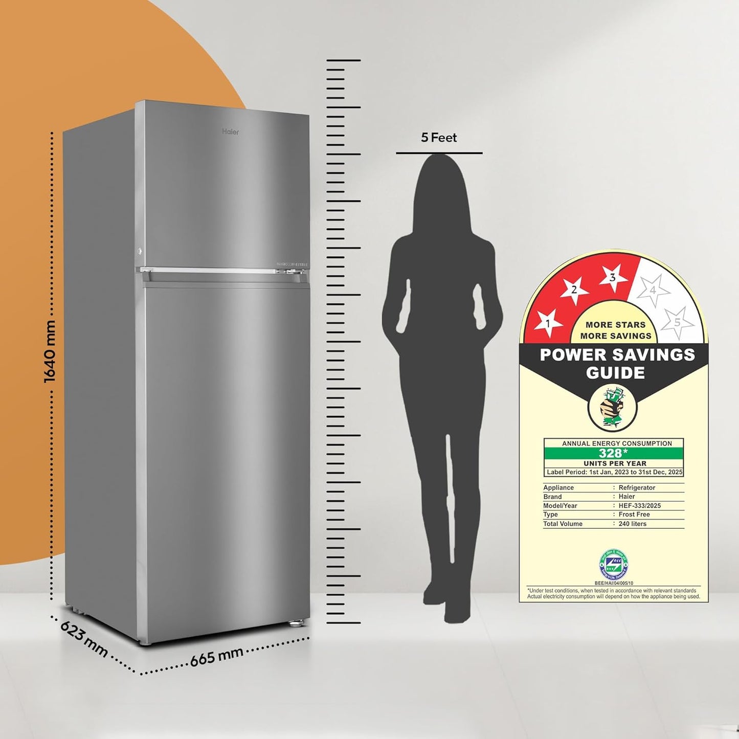 Haier 328 L, 3 Star, Convertible 10-in-1, Triple Inverter & Dual Fan Motor Technology, Frost Free Double Door Refrigerator (HEF-333TS-P, Inox Steel)