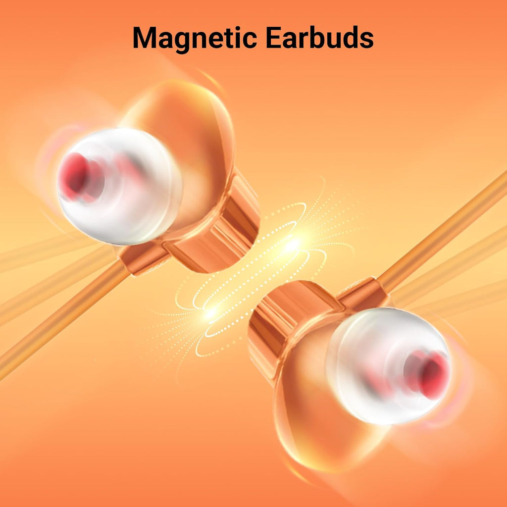 ZEBRONICS Buds 50, 3.5mm, in-Ear, Wired Earphones, in-Line MIC, 10mm Neodymium Bass Drivers, 1.2m Soft Silicon Cable, Magnetic Earbuds, Compatible with Mobile | Tablet | Laptop (Orange)
