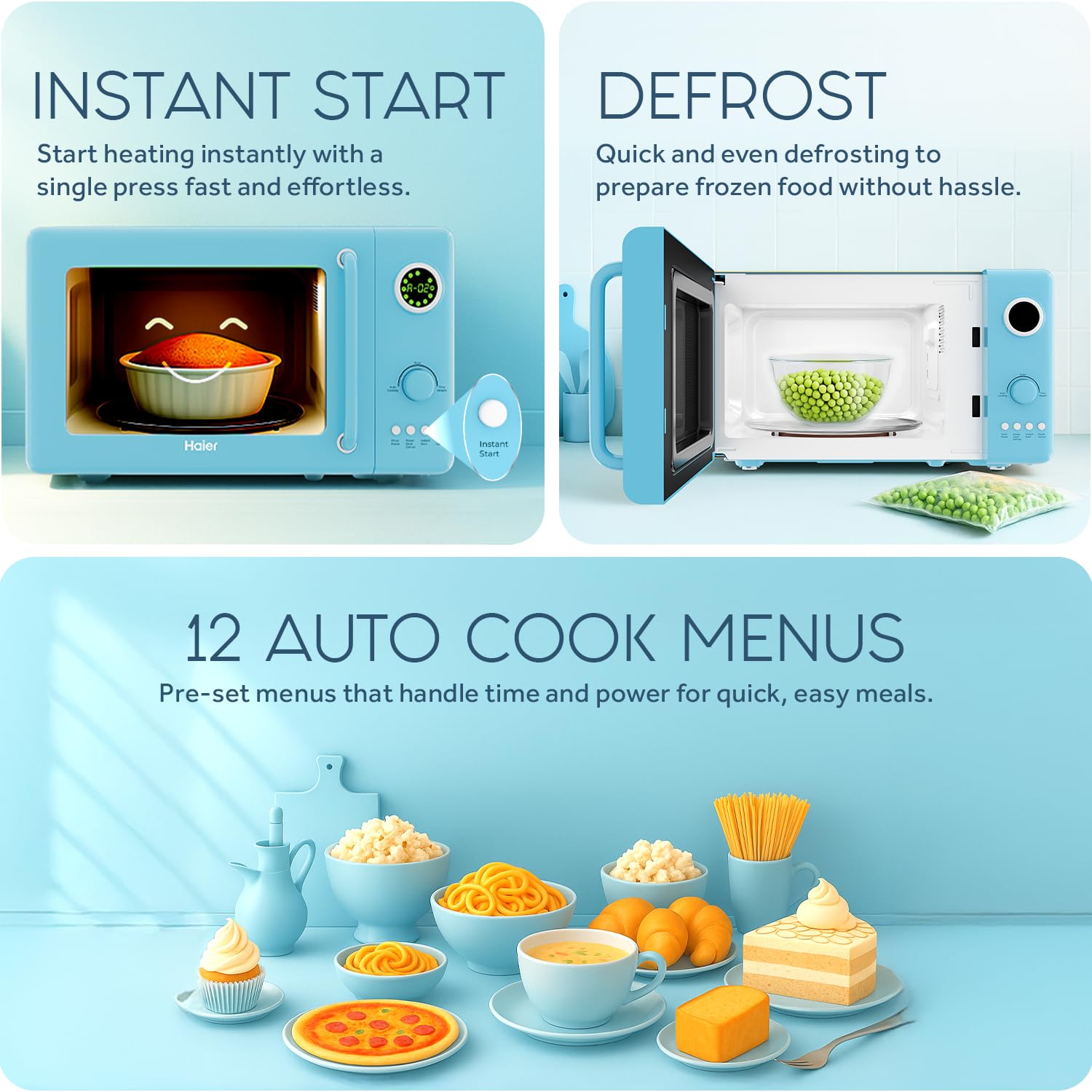 Haier Vogue 20L Blueberry Solo Microwave Oven with Auto Cook Menus I Digital Display