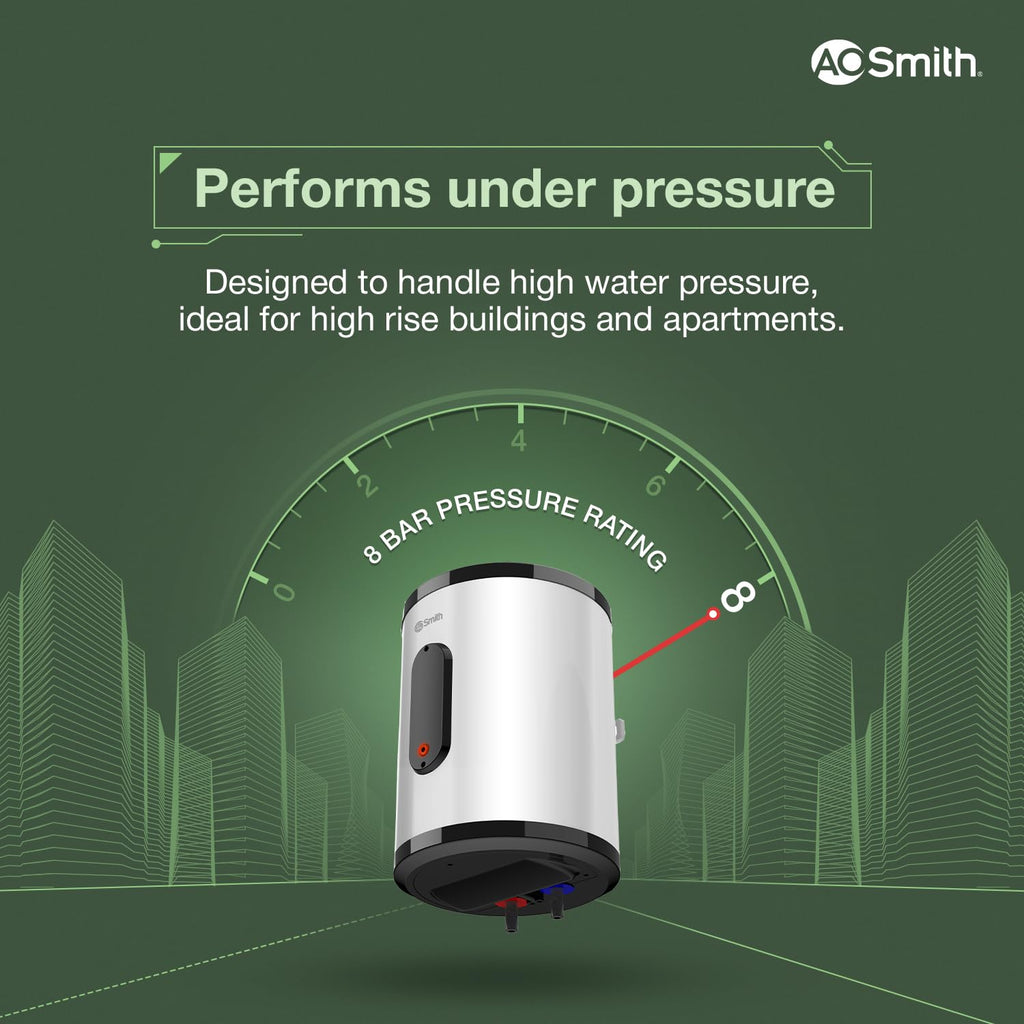 AO Smith Geyser 15 Litre 5 Star BEE Rating | 2KW | Storage Water Heater With 2X Corrosion Resistant Blue Diamond Glass Tank | Warranty: 7 Yr Tank, 3 Yr heating element & 2 Yr Overall | VAS PLUS 15L
