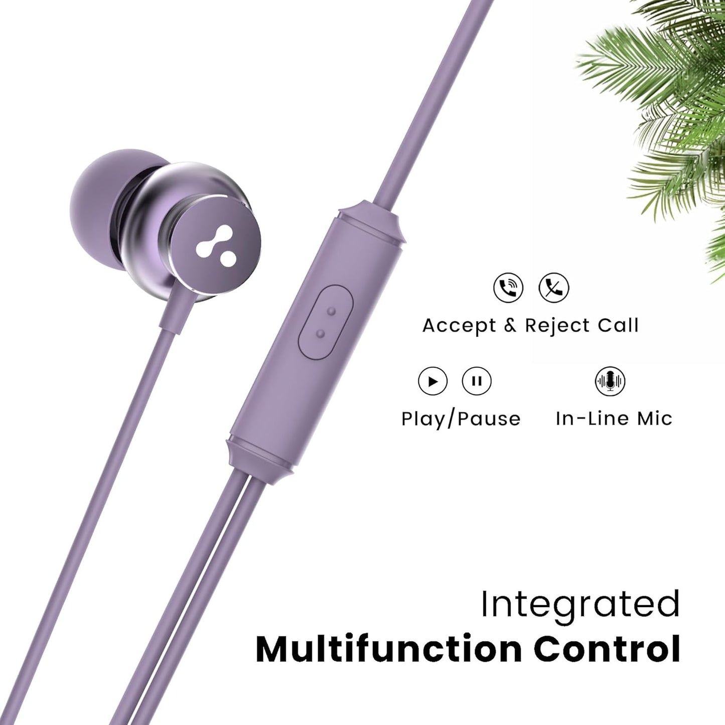 Ambrane Stringz 38 Wired Headphones with Mic, Powerful HD Sound with High Bass, Tangle Free Cable, Comfort in Ear Fit, 3.5mm Jack (Purple)