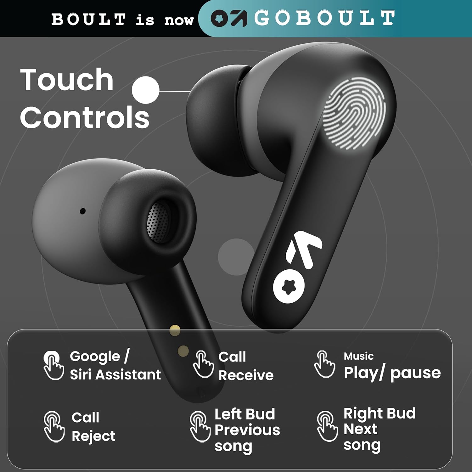 Boult GOBOULT Z20 Truly Wireless Bluetooth Ear Buds with 51H Playtime,Zen Calling ENC Mic,Made in India,Low Latency Gaming,Touch Controls,Rich Bass Drivers,TWS Earbuds Bluetooth Wireless(Jet Black)