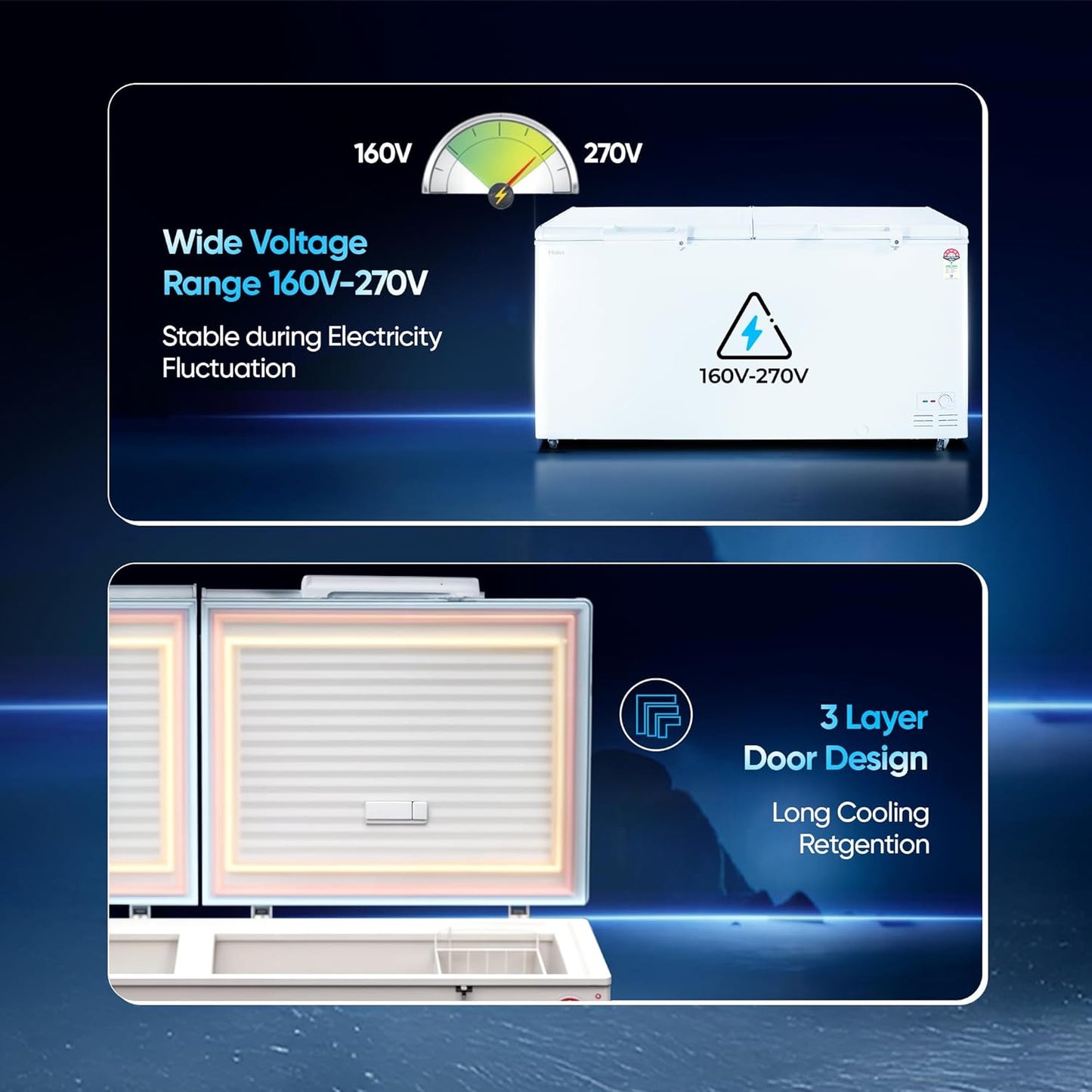 Haier HFC-588M5, 5-Star Rating, Double Door Convertible Deep Freezer, 5-Side Freezing, Dual Condenser, Inside Metal Liner & BEE Recognized Most Energy-Efficient Freezer (White)