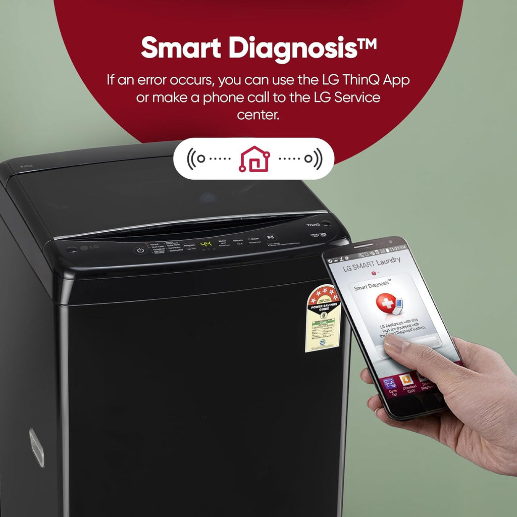LG 8 Kg, 5 Star, Smart Inverter Technology, Wi-Fi, Turbowash, Fully Automatic Top Load Washing Machine With In-built heater (T80V4OB1S, Turbodrum, Stain Clean, Hard Water Wash & Jetspray+, Onyx Black)