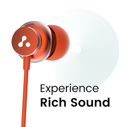 Ambrane Stringz 38 Wired Headphones with Mic, Powerful HD Sound with High Bass, Tangle Free Cable, Comfort in Ear Fit, 3.5mm Jack (Amber Orange)