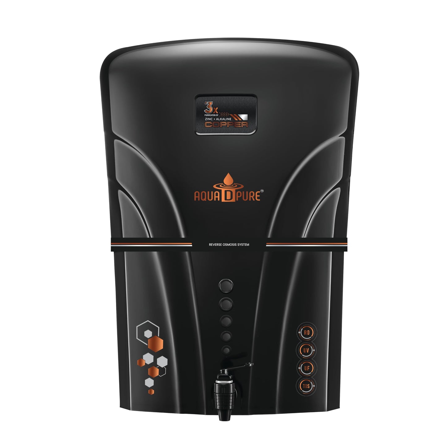 AQUA D PURE Copper + Alkaline RO Water Purifier 12L RO+UV+UF Copper+Bio-Alkaline +TDS Control+UV Purified Water with Goodness of RO Water Purifier, Black