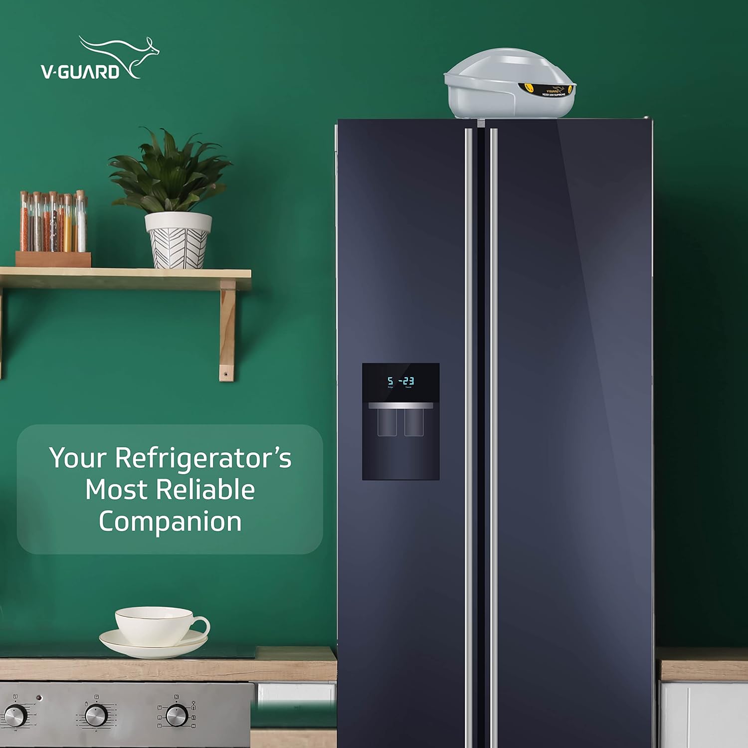 V-Guard VGSD 100 Supreme Refrigerator Stabilizer (For Single or Double Door Refrigerator between 300 to 600 Litre/One Deep Freezer) (Grey)