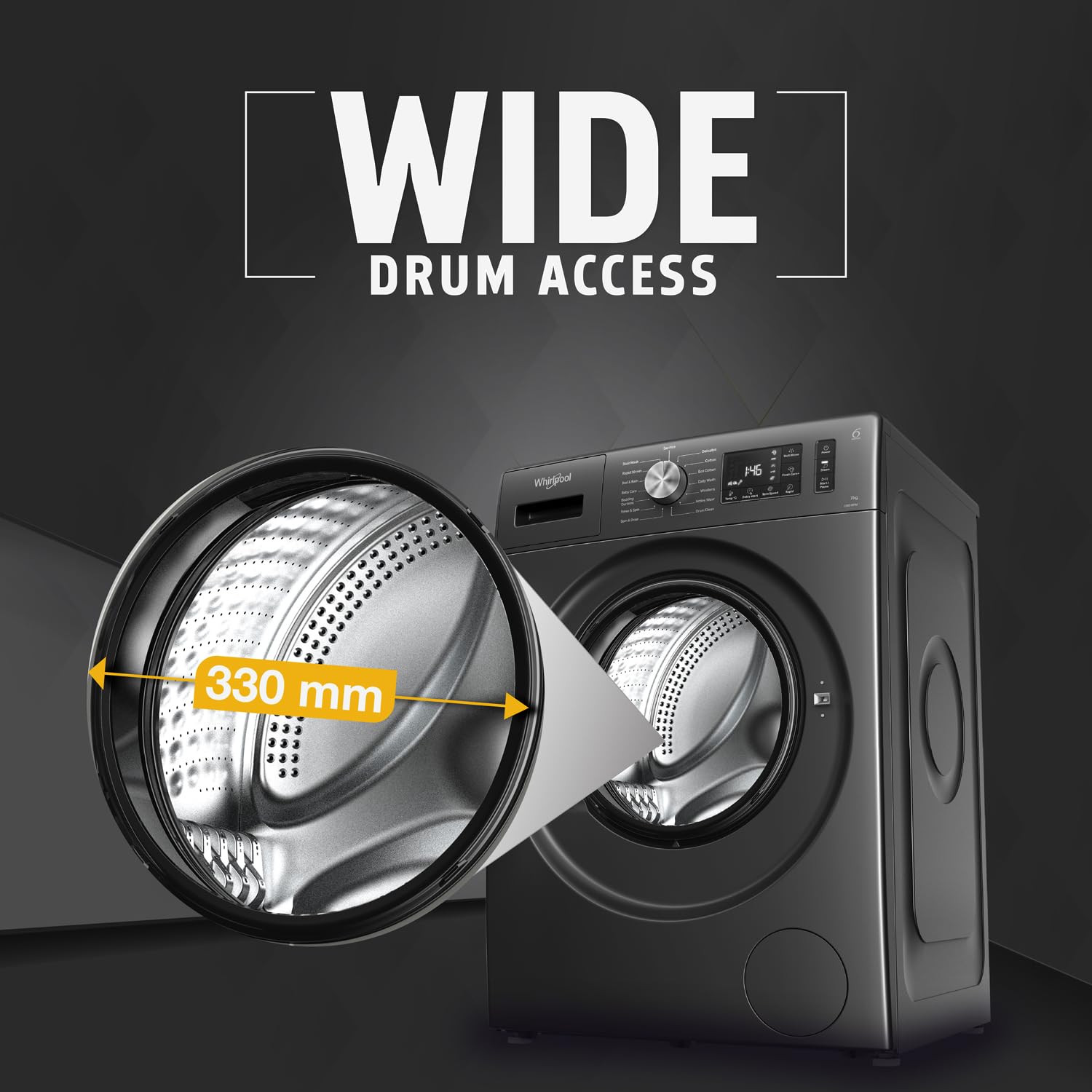 Whirlpool 7 Kg 5 Star Inverter Front Load Washing Machine with In-Built Heater (SUPREME CARE 7012 -E, Midnight Grey, 100+ Tough Stains, Steam Technology, 2025 Model)