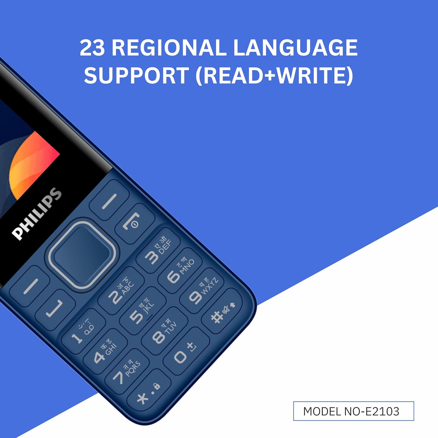 Philips All-New E2103 Sleek & Stylish |Keypad Mobile with 1.77" Screen|1000 MAH Battery | 2030mm Speaker| Wireless FM | Bright Torch|Blue