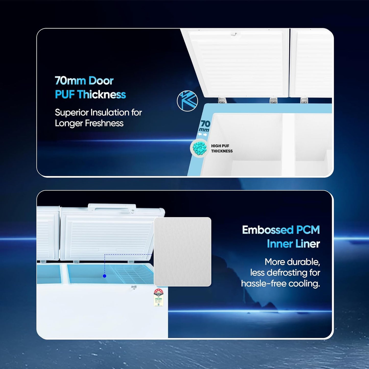 Haier HFC-500DM5, 5 Star Rating Double Door Convertible Deep Freezer, 5 Side Freezing, Dual Condenser, Inside Metal Liner with 70mm Puff Thickness (White)