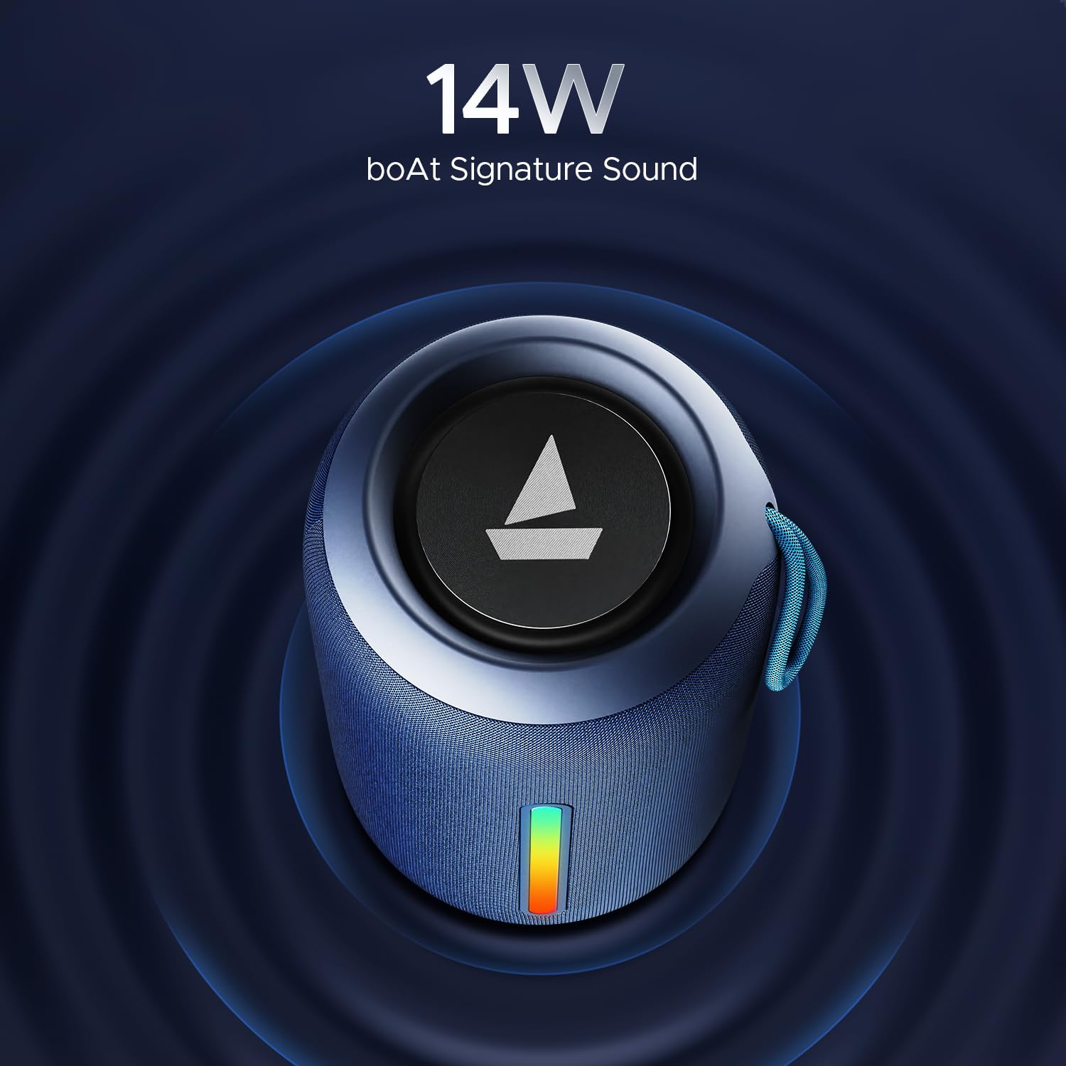 boAt Stone 352 Pro/Stone 358 Pro w/ 14W Signature Sound, Up to 12 Hours Playback, RGB LEDs, TWS Feature, Built-in Mic, BTv5.3, AUX Port, IPX5 & Type-C Interface Bluetooth Speaker(Vibing Blue)
